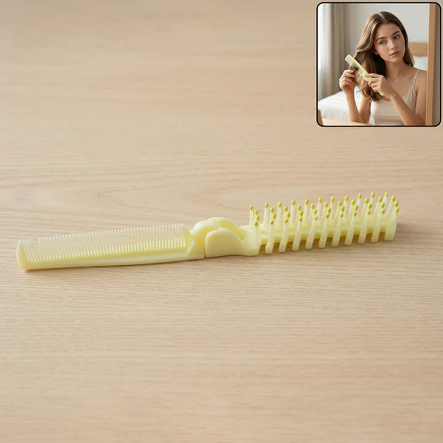 2 In 1 Foldable Hair Comb with Brush (1 Pc)