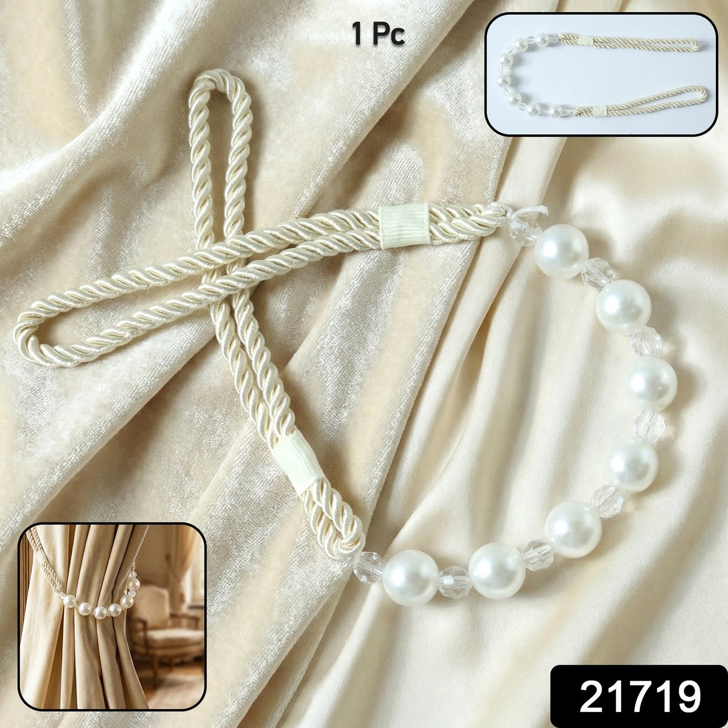 Elegant Pearl Beaded Curtain Tieback (1 Pc)