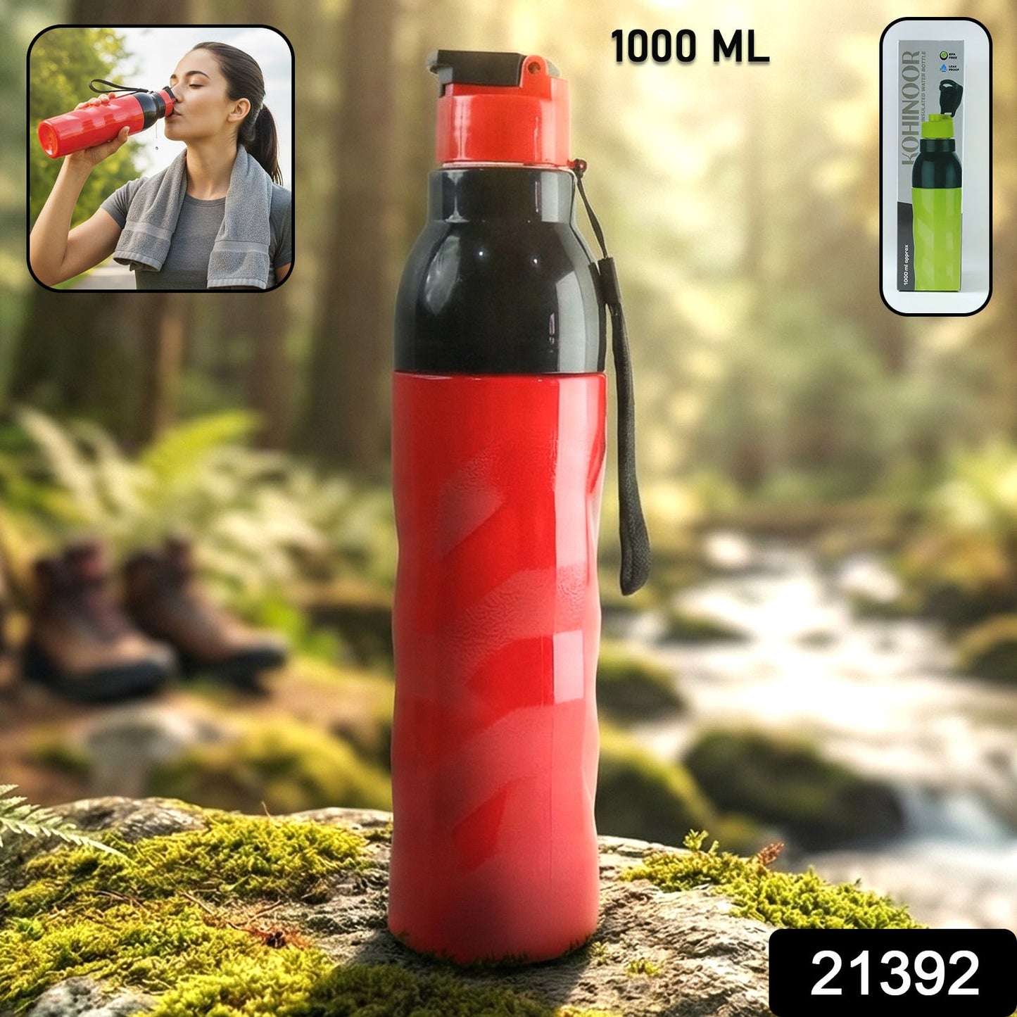 Plastic 1000 ML Approx Sports Water Bottle (1 Pc)