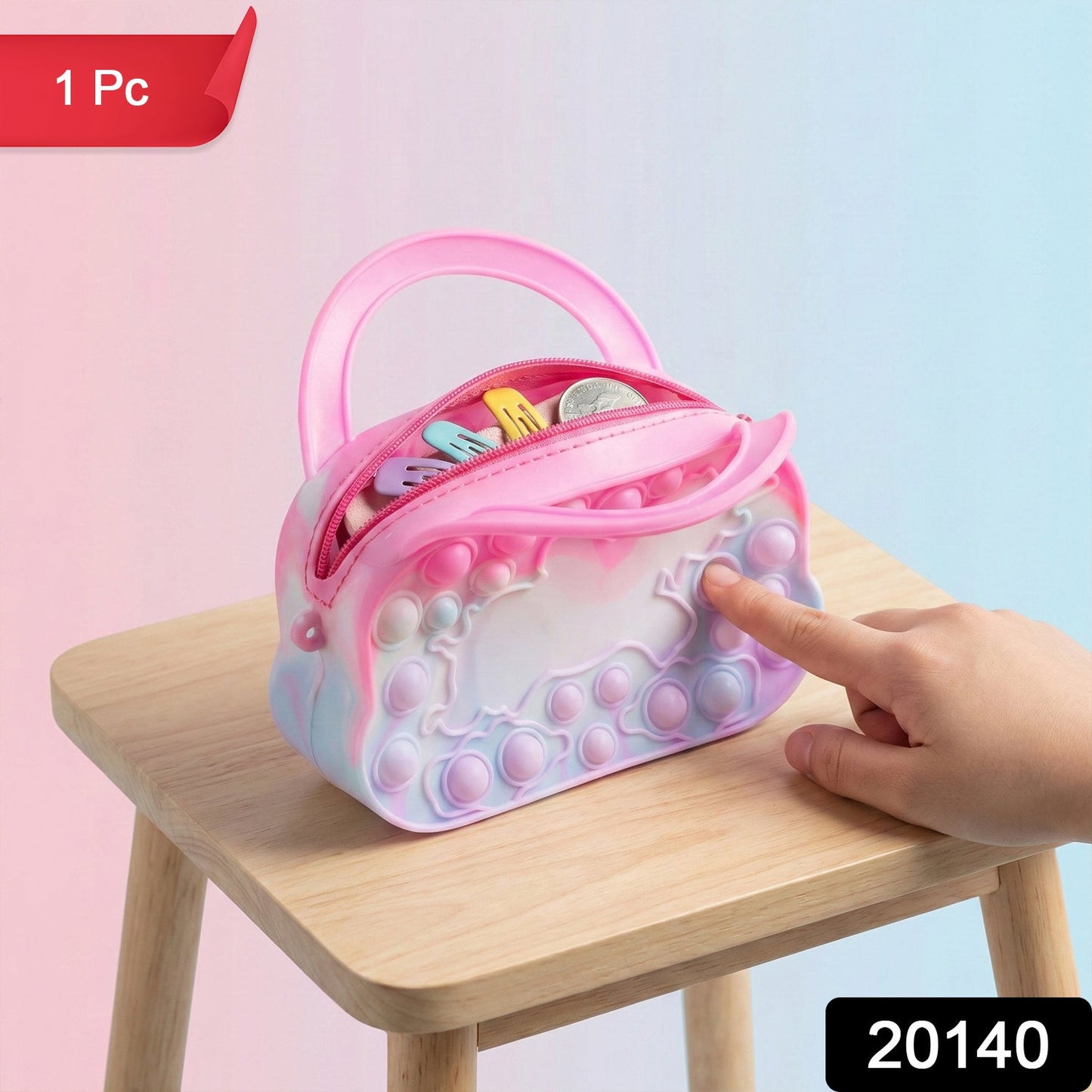 Silicone Pop It Coin Purse with Zipper and Handle (1 Pc)