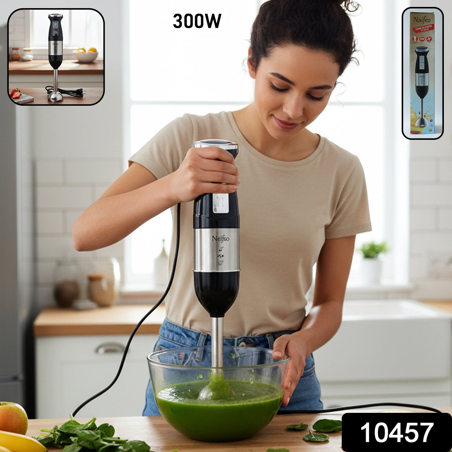 Stainless Steel Handheld Emulsion Blender With Four-blade Blade (300W / 1 Pc)