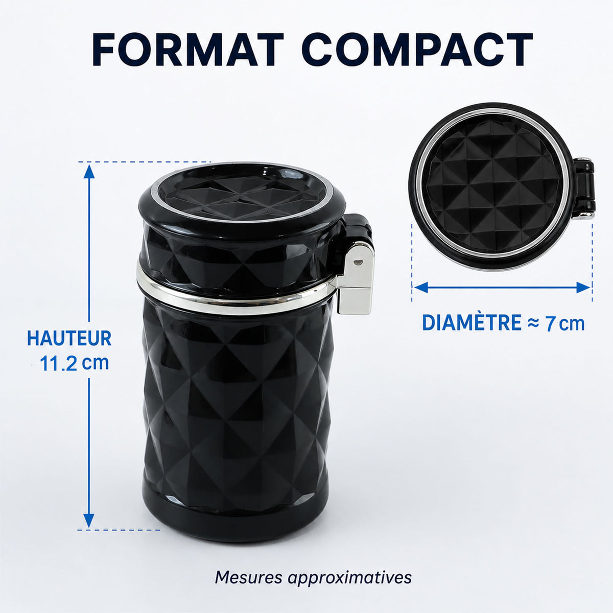 Car Cupholder LED Ashtray – Portable with Blue Light, Lid & Waste Bin, Cigarette Ashtray