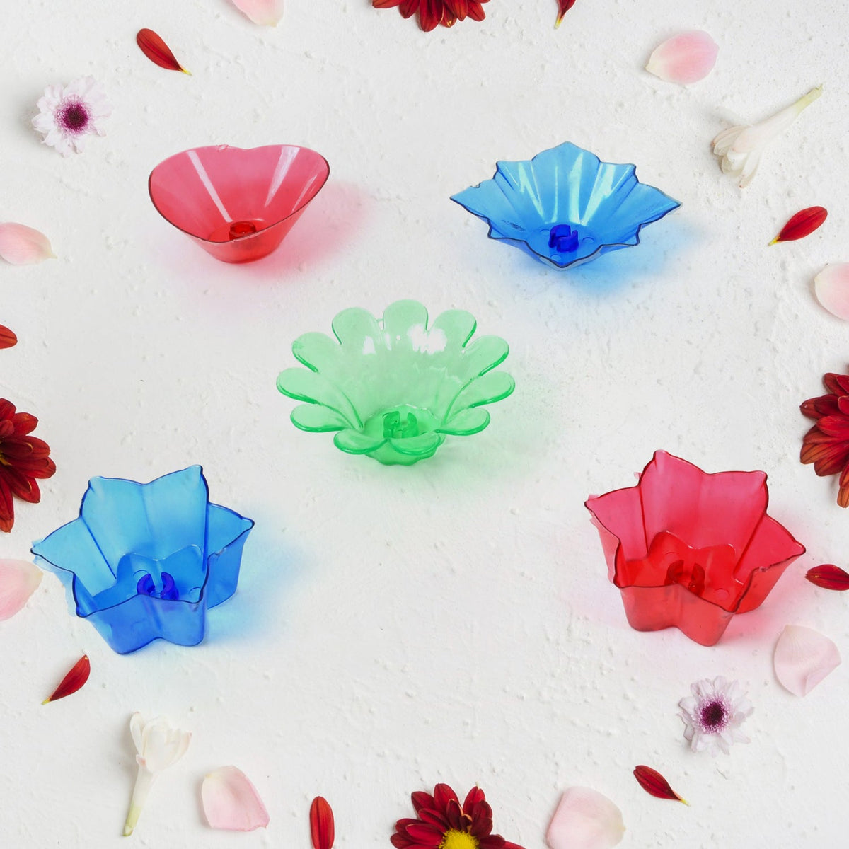 Lotus Reflection Diya Set for Home Decor, Colourful Tealight Holders (12 Pc Set)