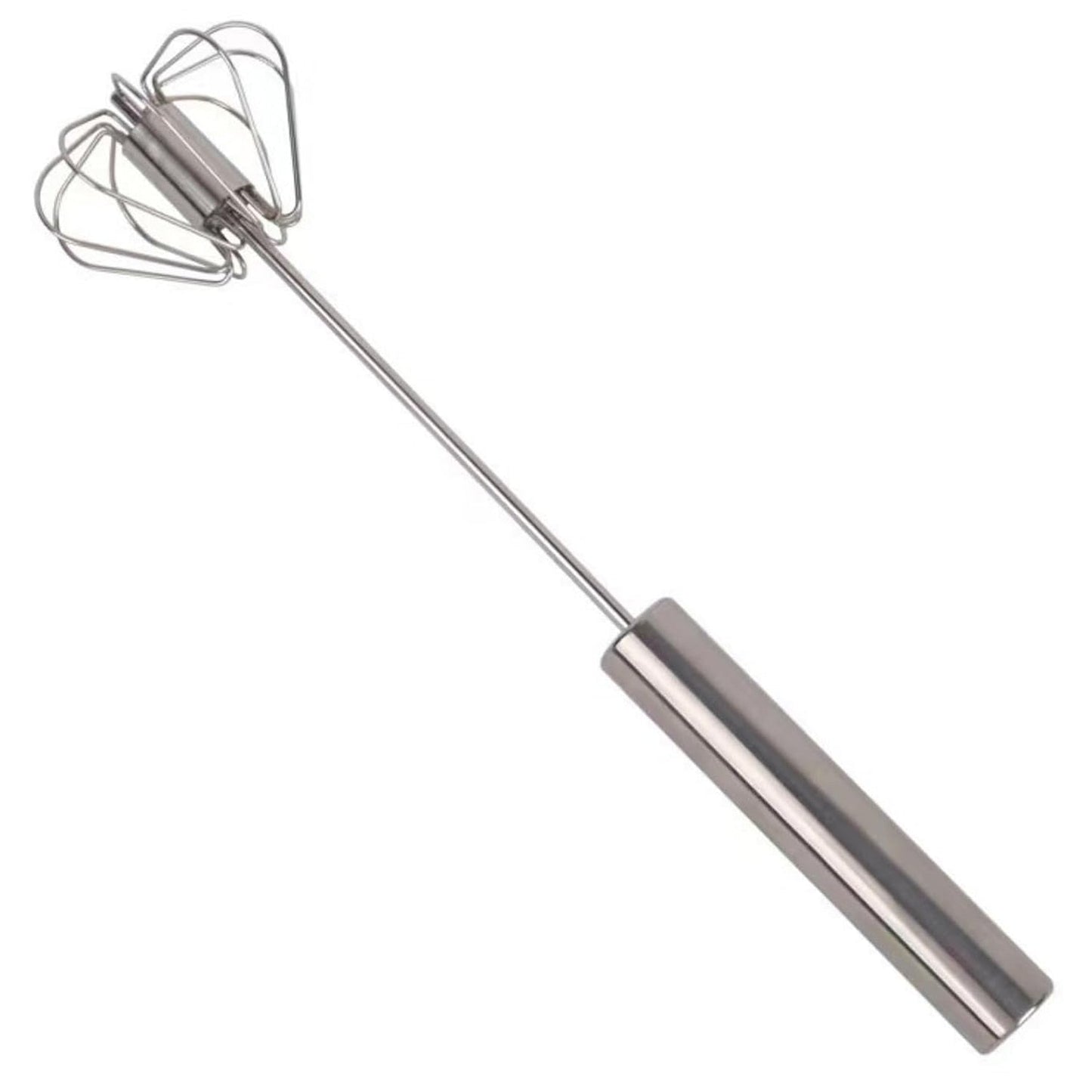 User demonstrating the easy hand push action of the rotary egg whisk.
