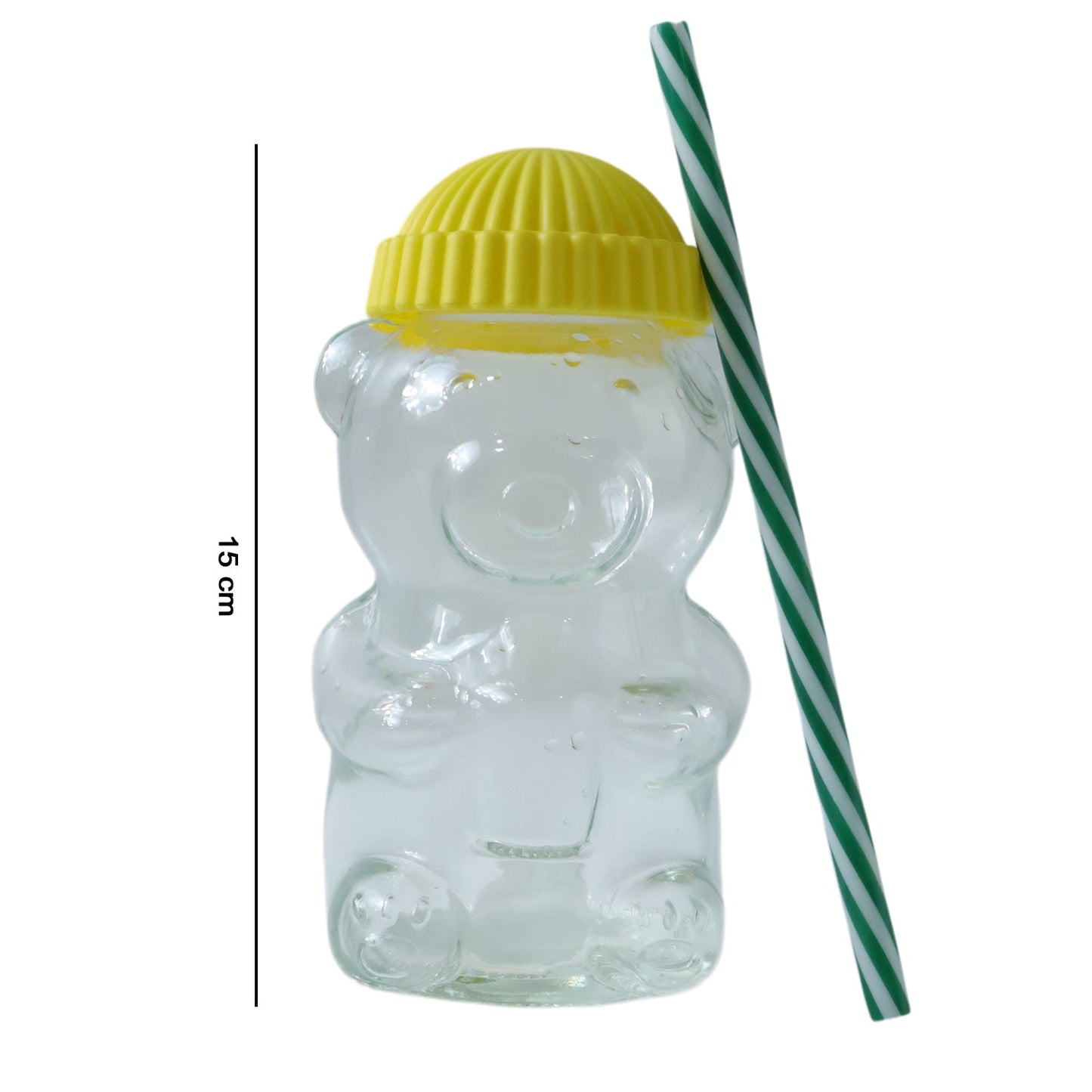 kids glass bear cup bottle with reusable straw