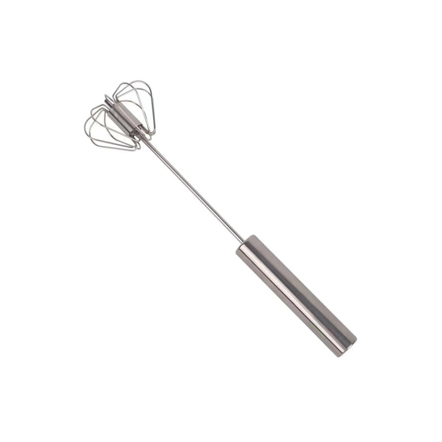 Detail of the durable stainless steel whisk head, perfect for frothing milk.