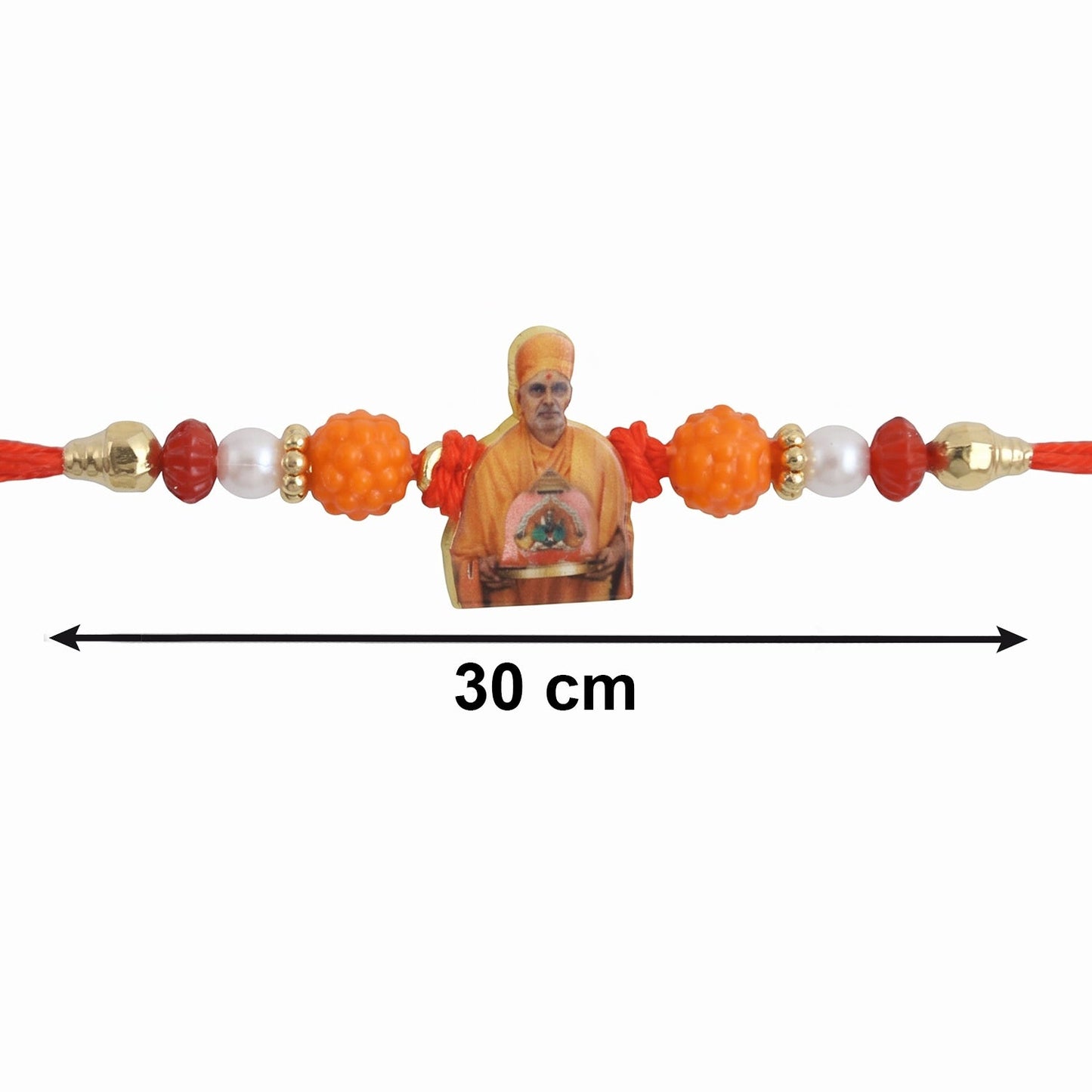 Side view of devotional Rakhi with Pramukh Swami Maharaj motif
