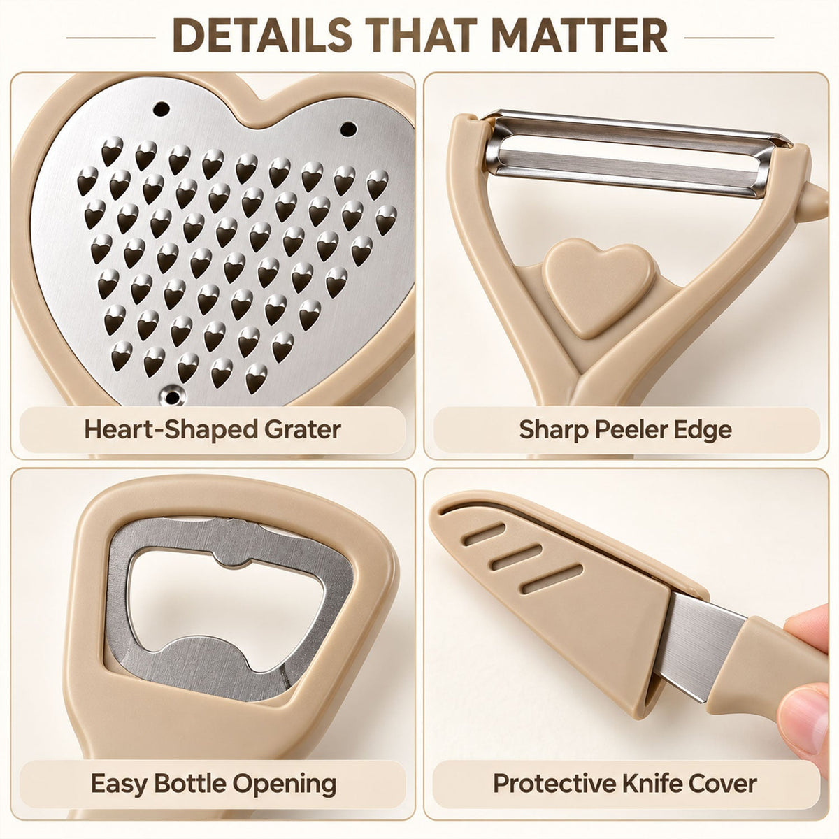 Kitchen Tool Set with Grater Peeler Bottle Opener and Covered Knife (4 In 1)