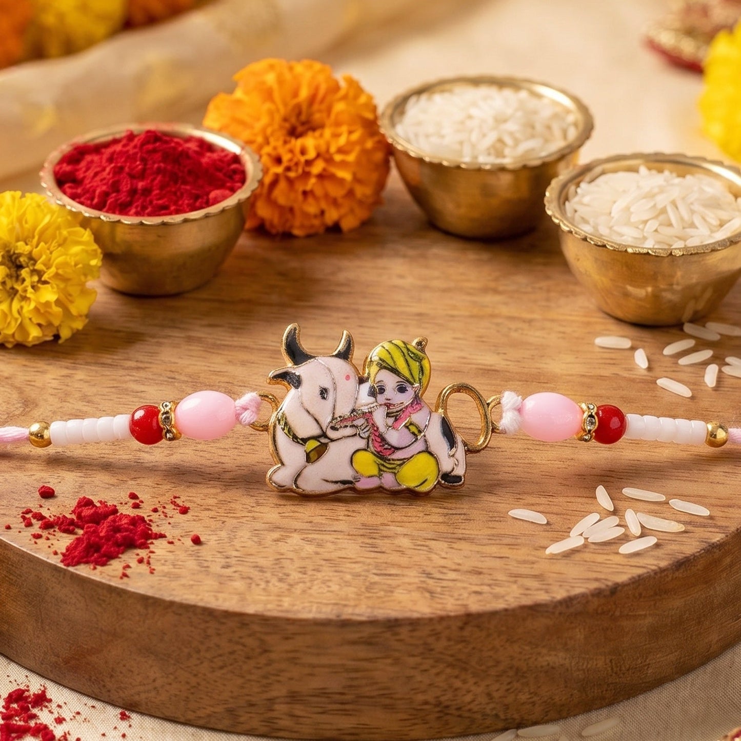 Festival-ready Krishna Rakhi with detailed craftsmanship