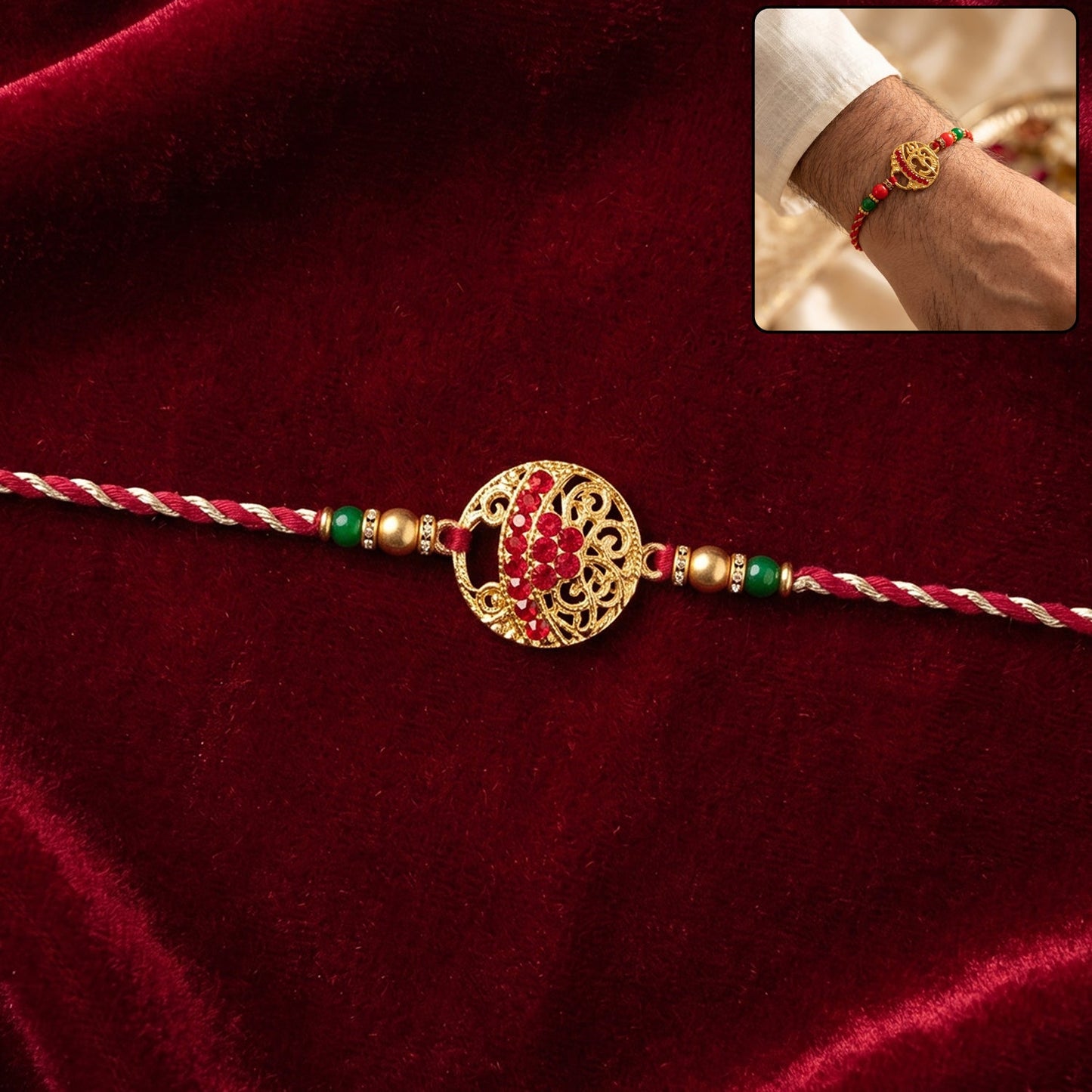Elegant traditional Rakhi with beaded embellishments and attractive centerpiece for Raksha Bandhan