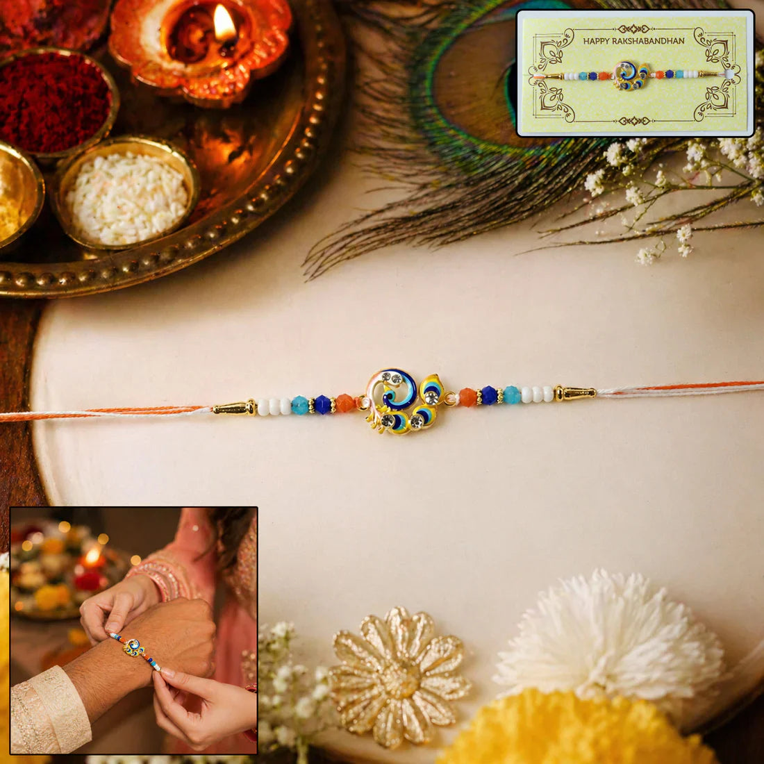 Colorful bead Rakhi featuring decorative beads and soft thread for comfortable wear