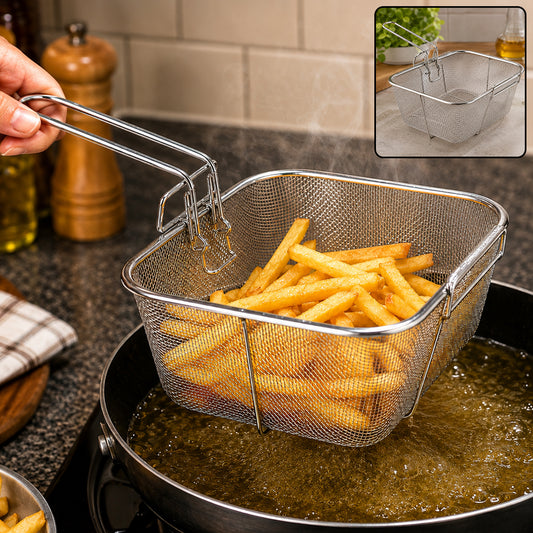 Stainless Steel Deep Fryer Basket with Long Handle (1 Pc)