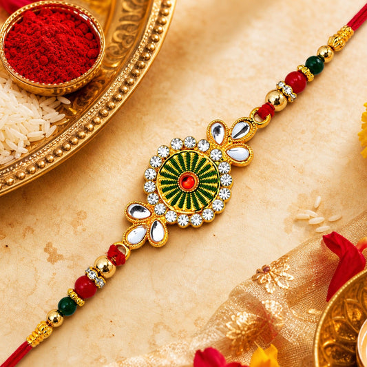 Traditional Floral Rakhi showcasing intricate design with vibrant colors and elegant thread work