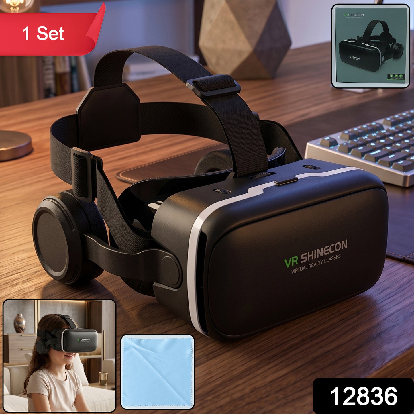 3D /Â HD VR Box Glasses Virtual Reality Goggles Headset for iOS for Android SmartphoneÂ VR Goggles-For 3D VR Movies Video Games with Headphones (1 Pc)