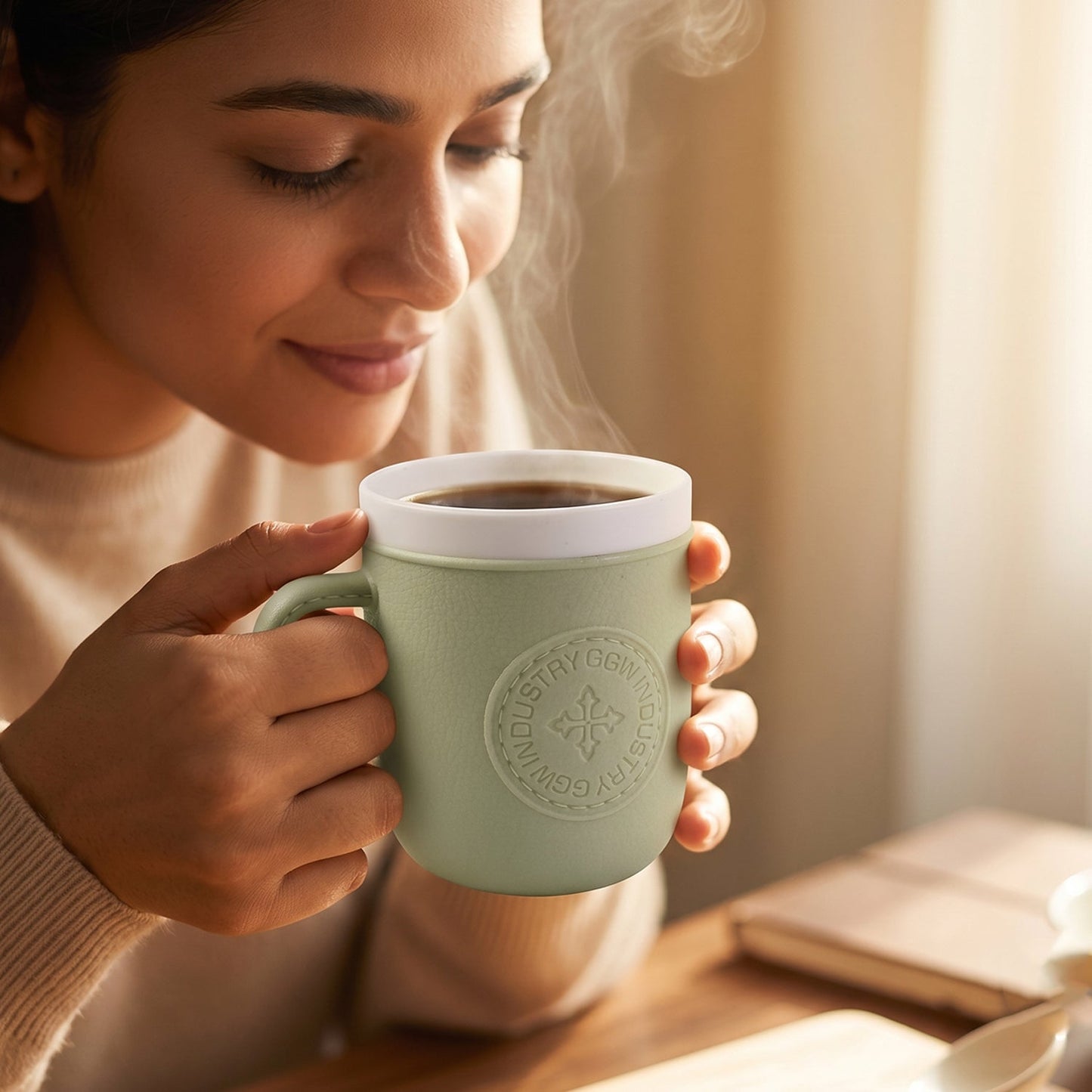Leather mug tea coffee use