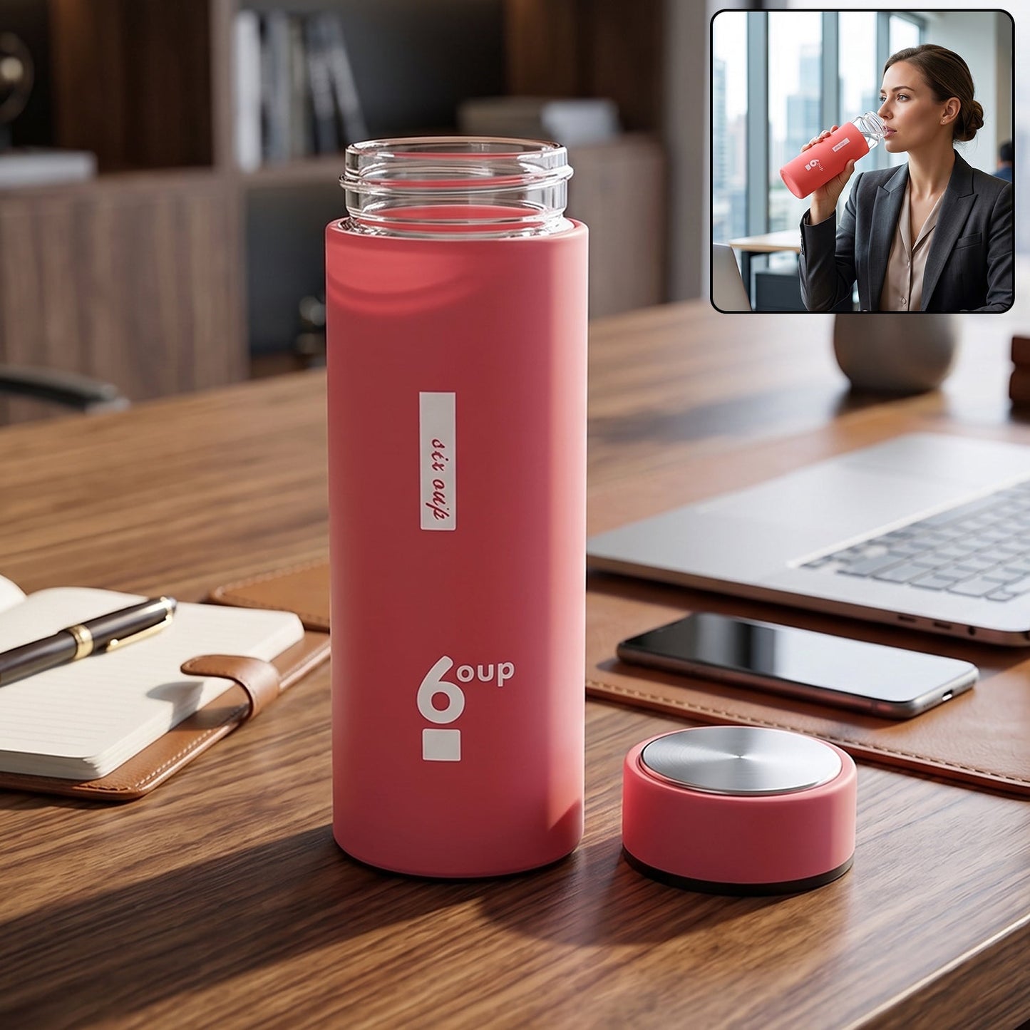 Premium 400ml glass water bottle with protective silicone sleeve