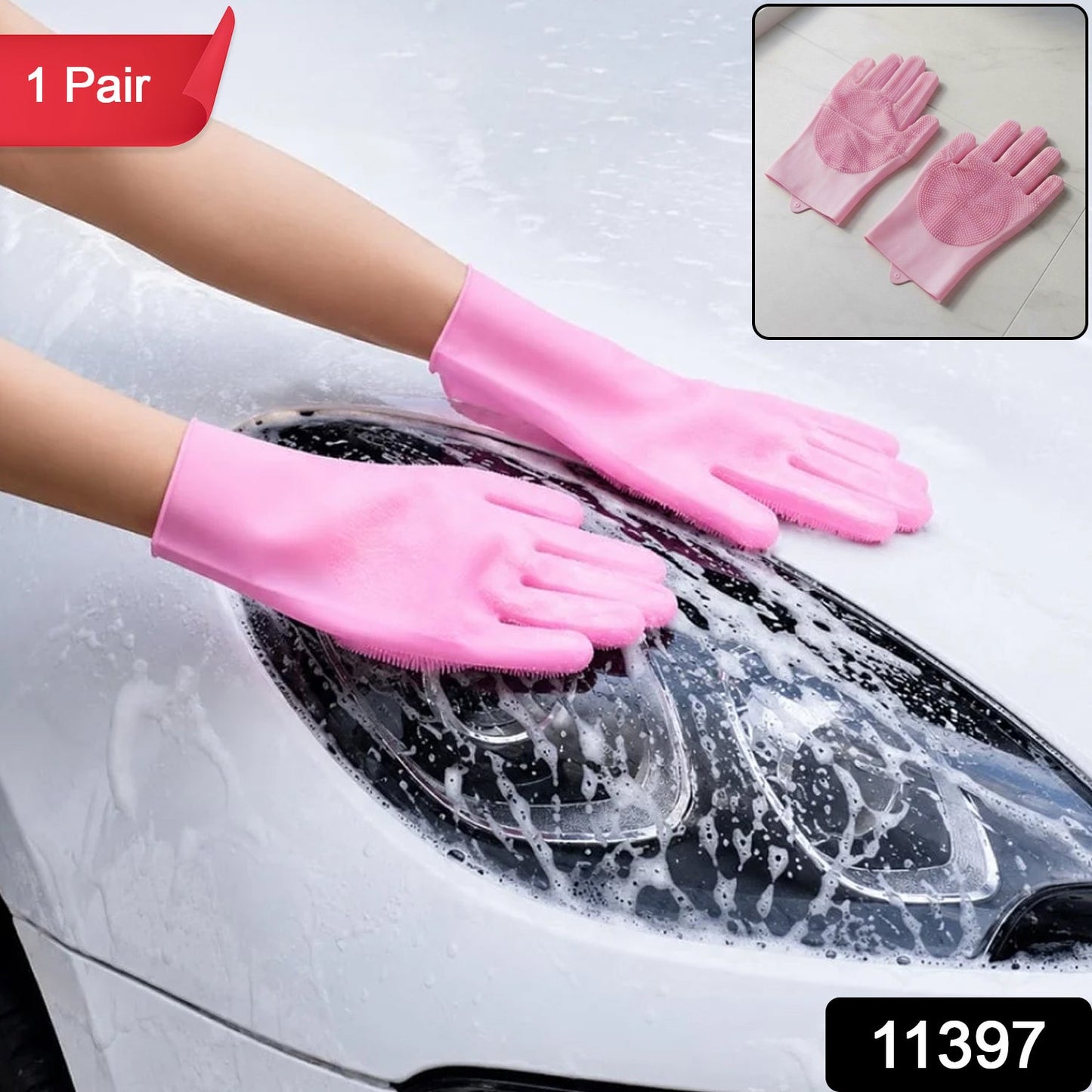 Reusable scrubber cleaning gloves, 1 pair