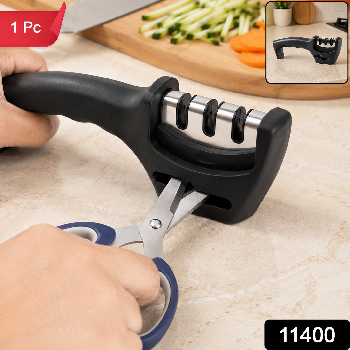 Three stage manual knife sharpener, 1 piece