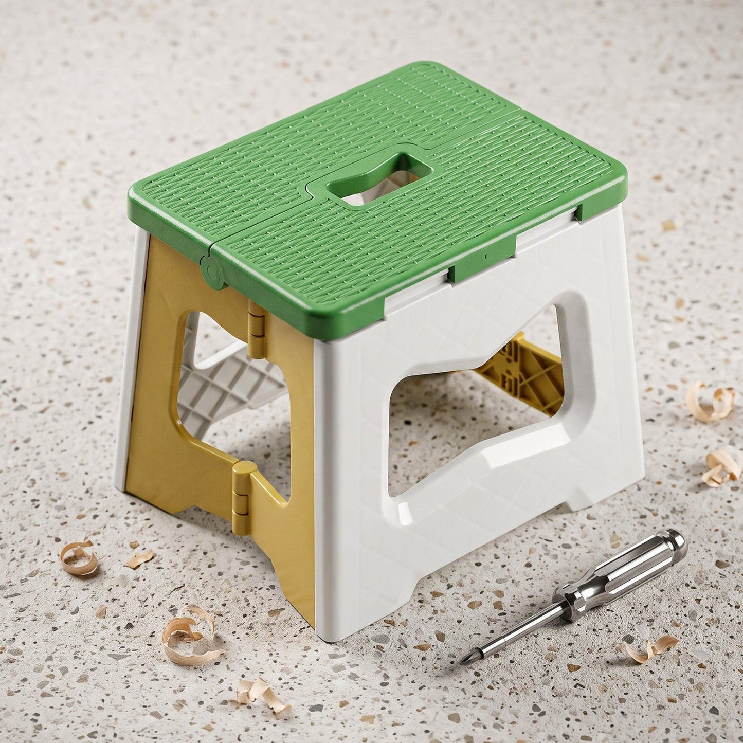 Plastic folding stool with carry handle