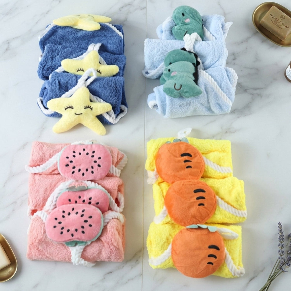 fruit character hand towel set folded