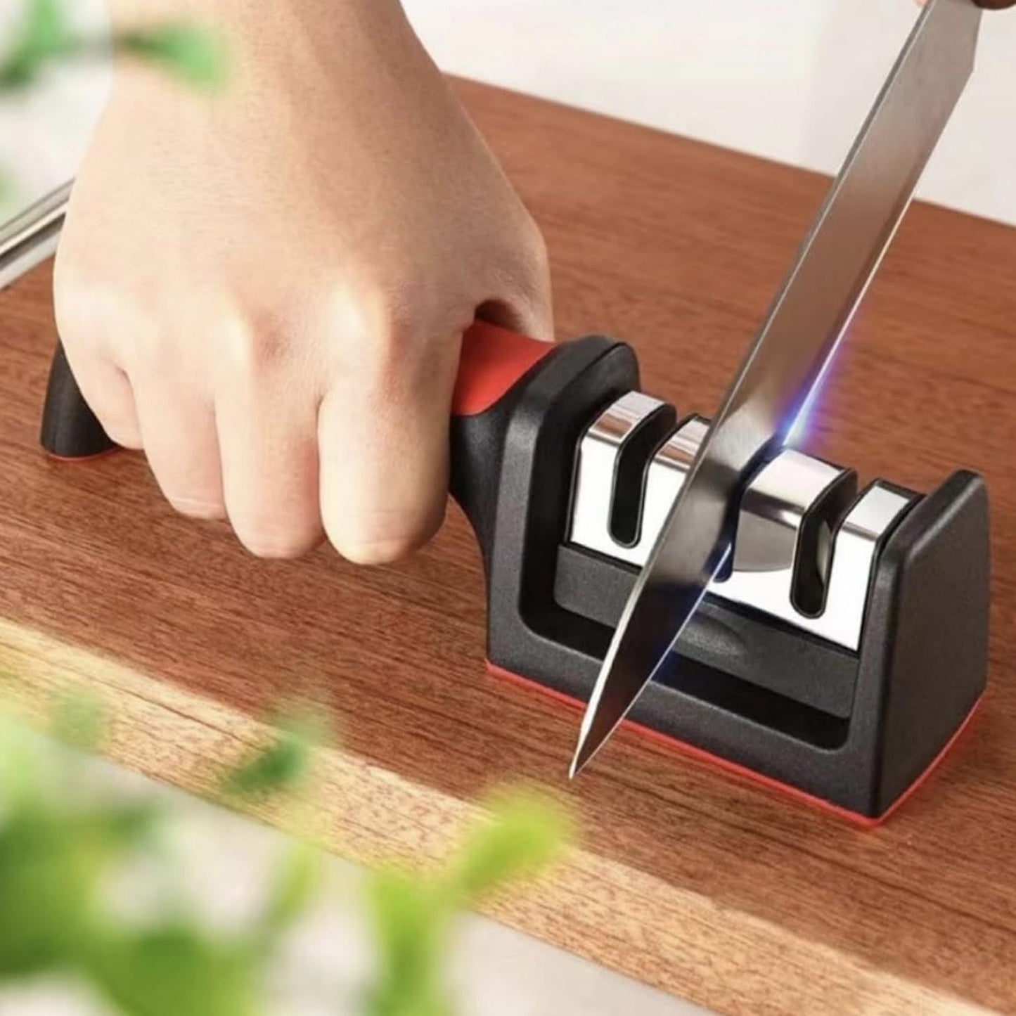 Knife sharpener in use