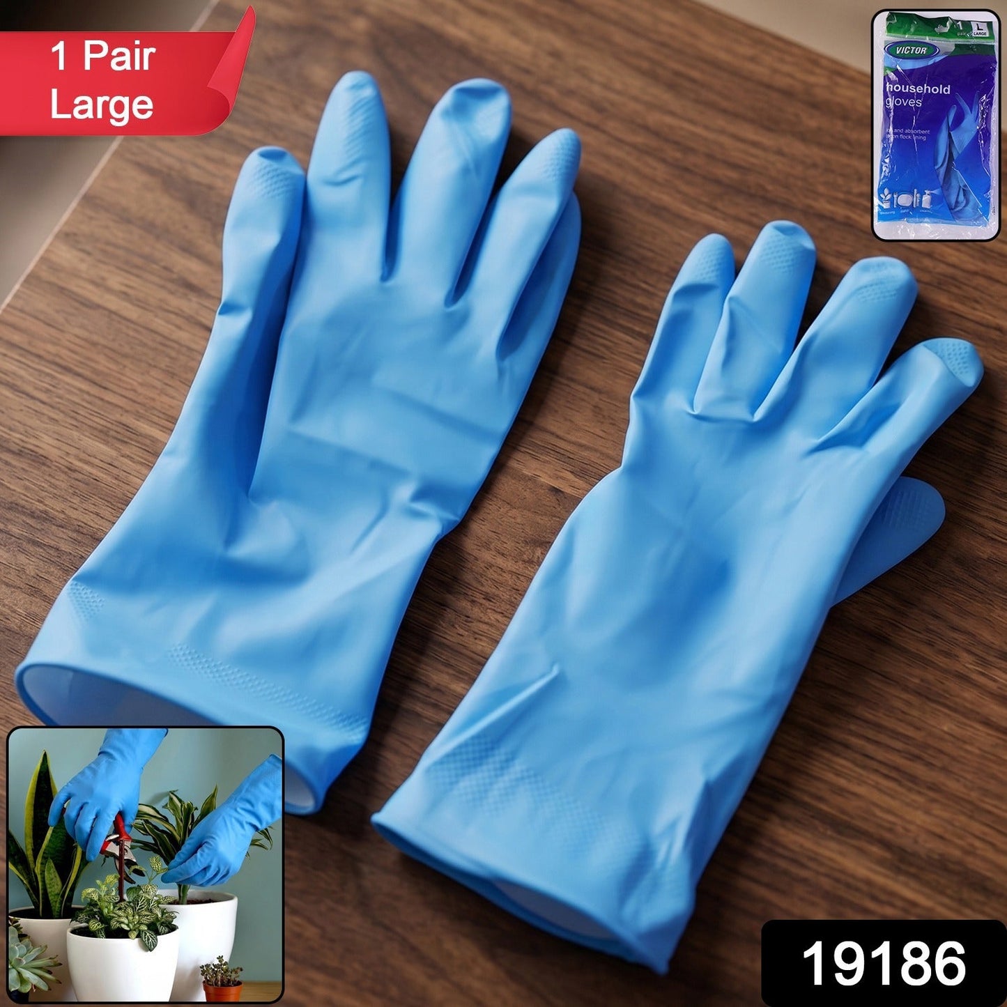 Blue dishwashing gloves pair large