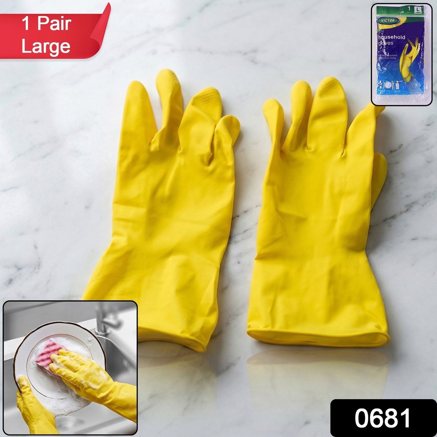 Yellow dishwashing gloves pair large