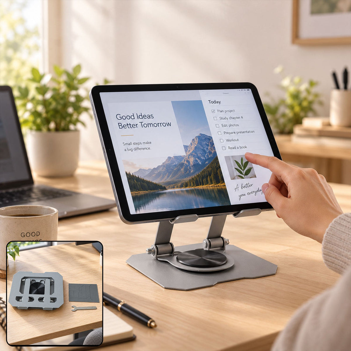 Foldable metal phone and tablet holder - desk use