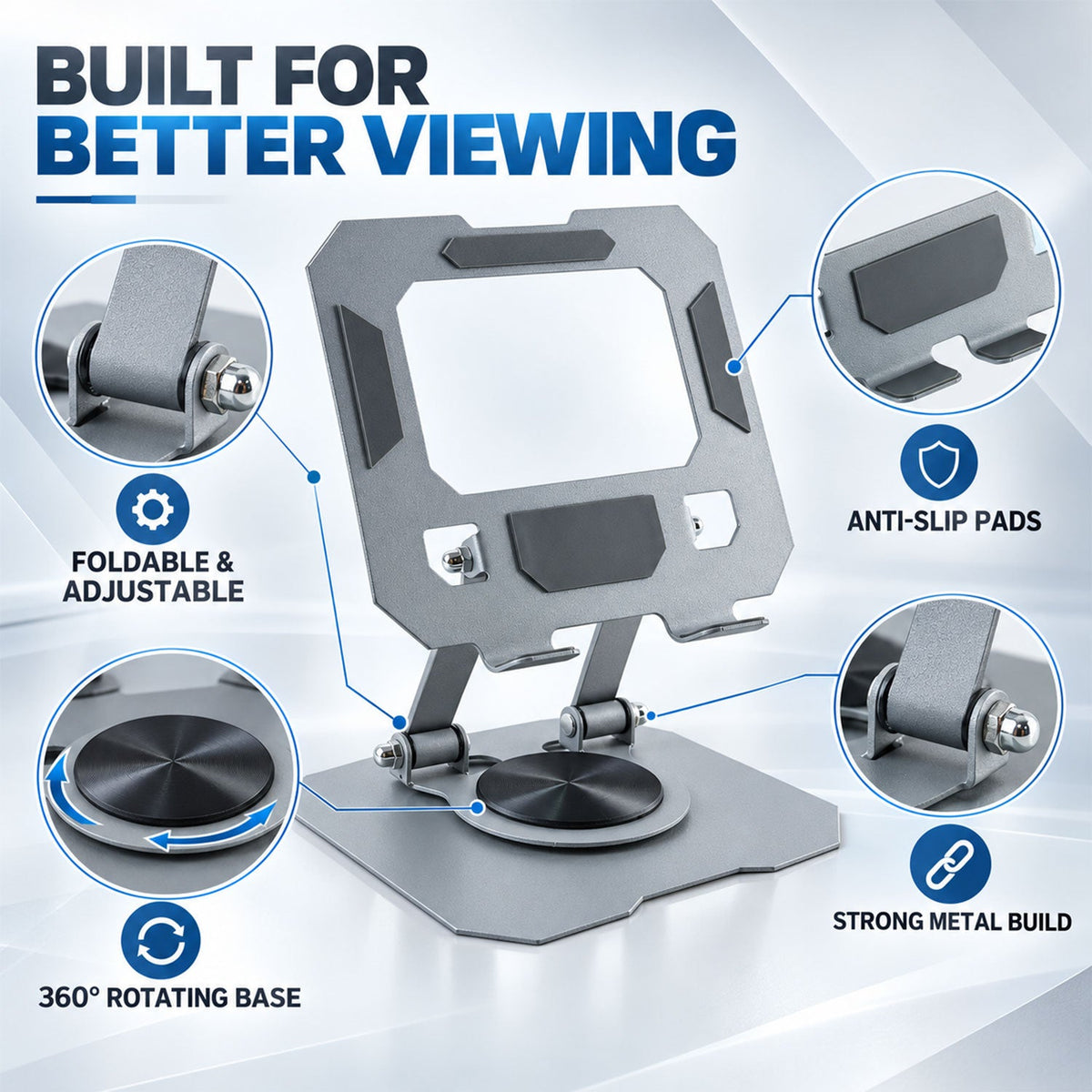 Foldable metal phone and tablet holder - adjustable design