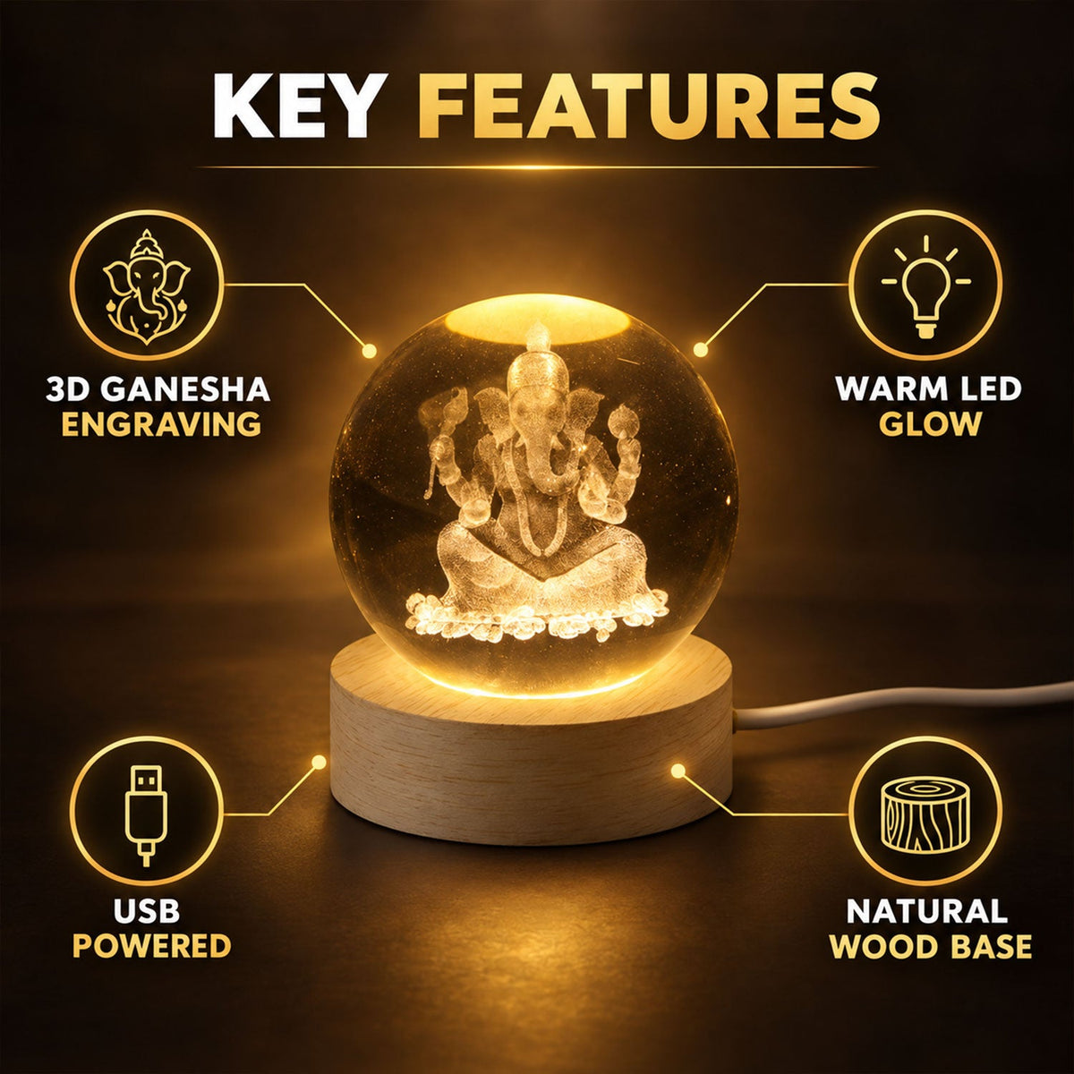 Wooden Base Ganpati LED Lamp