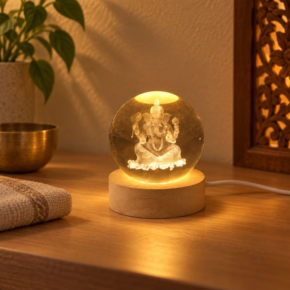 USB Powered Ganesh Crystal Ball Lamp