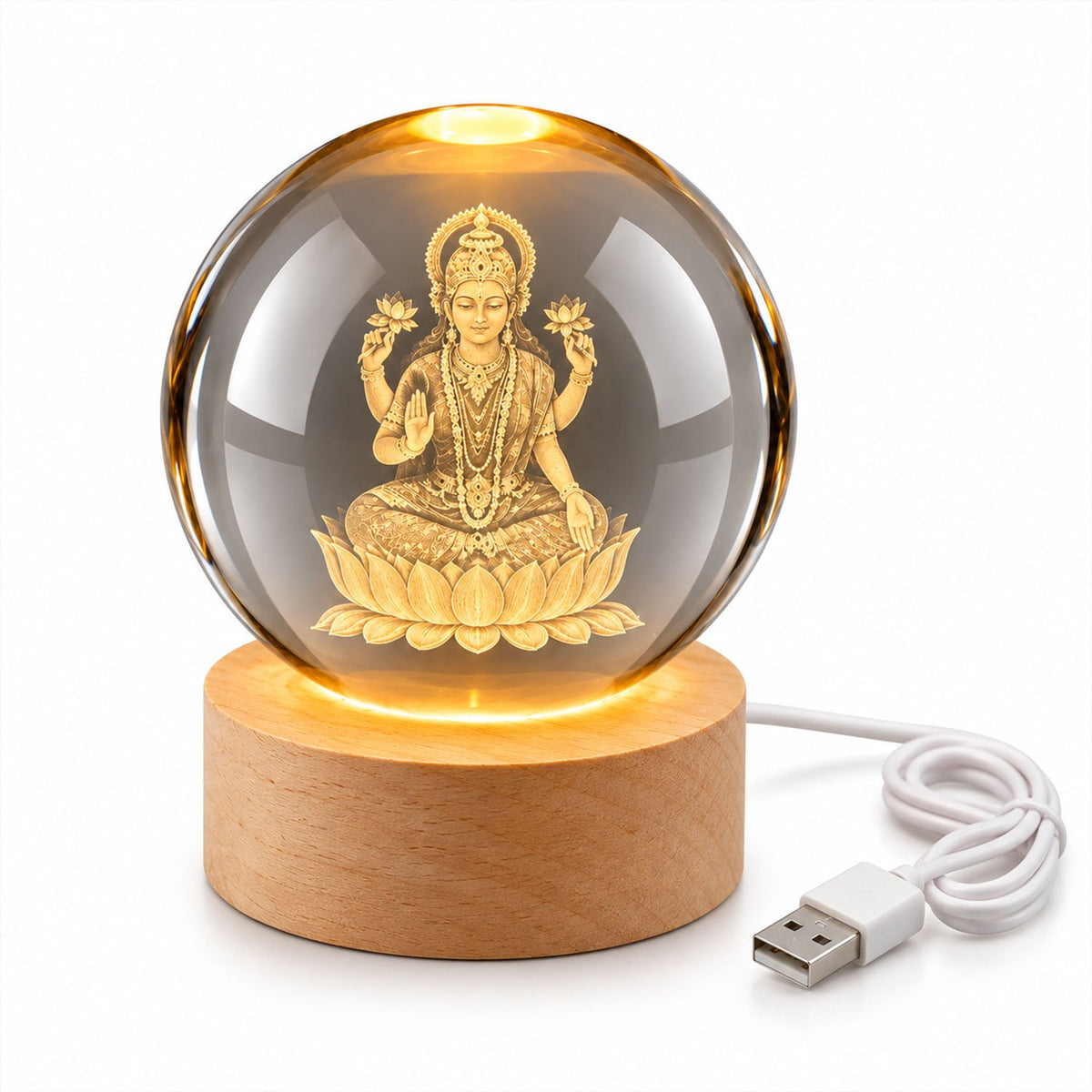 Laxmi Ji crystal ball lamp on white background