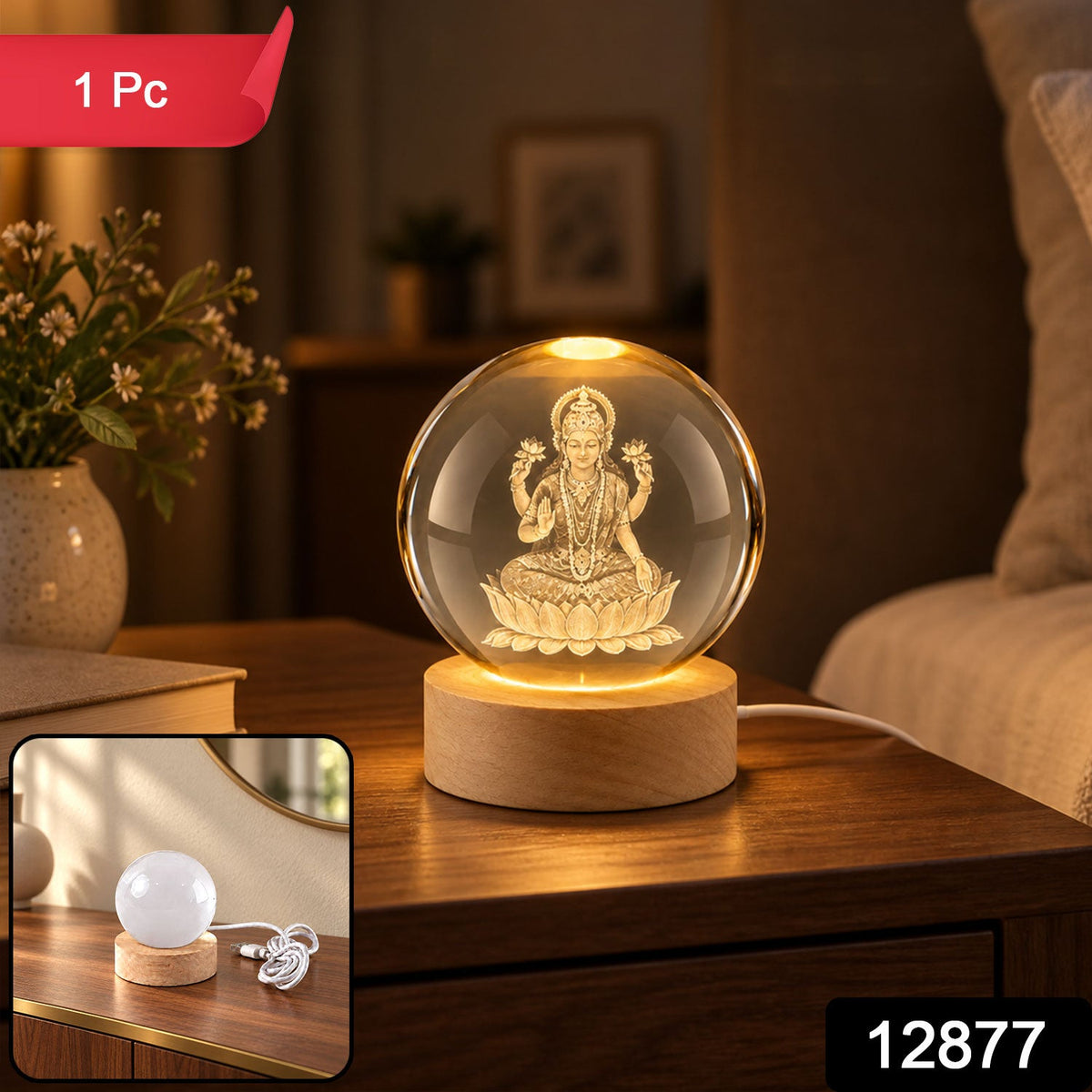 Laxmi Ji crystal ball lamp â€” original product image with code 12877