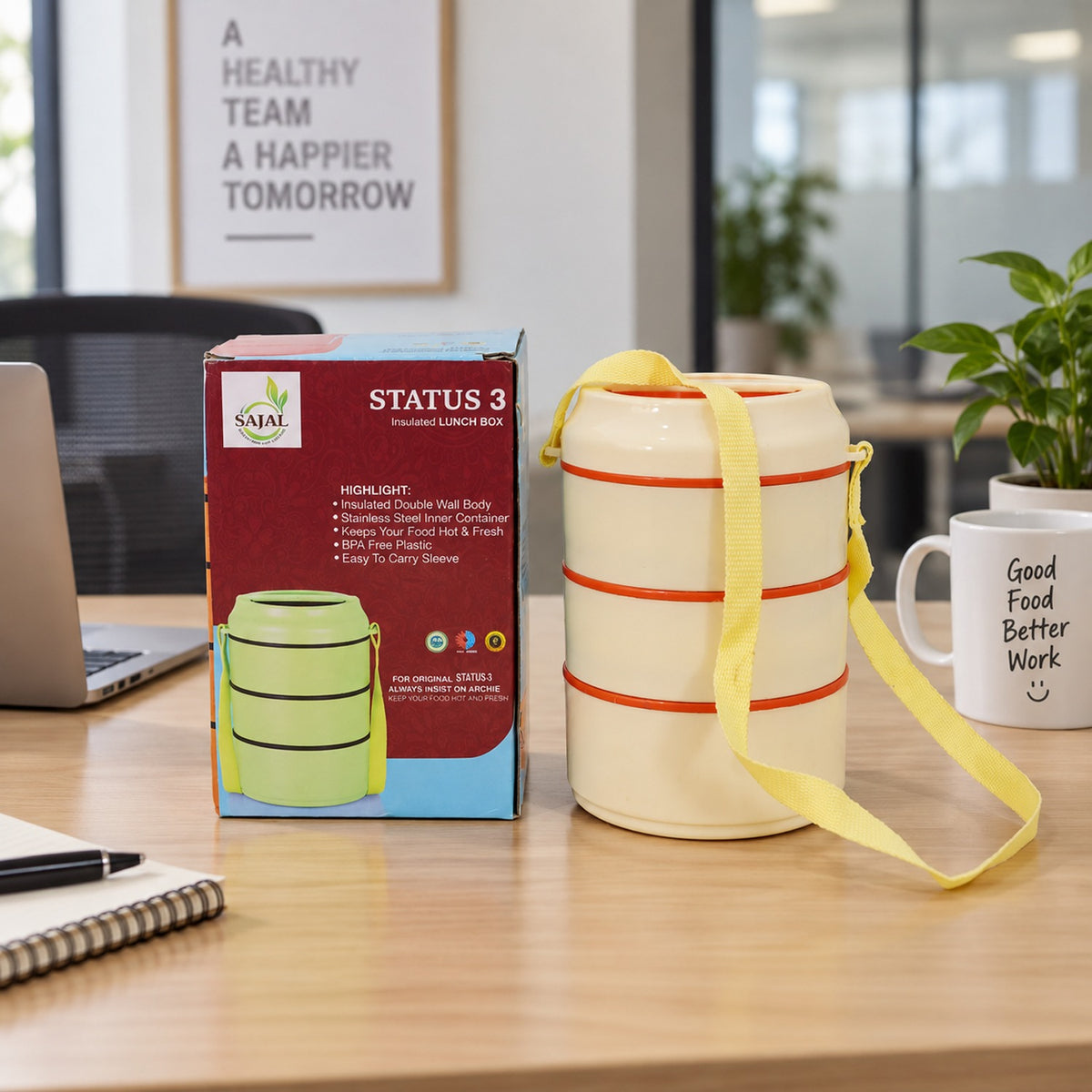 3 Layer Insulated Lunch Box Set with Handle & Strap - (Set)