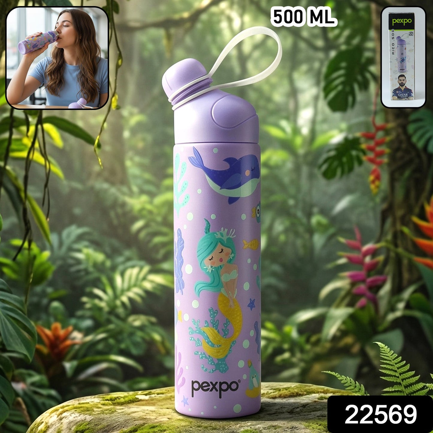 Pexpo Pico Art Printed Hot & Cold Insulated Stainless Steel Water Bottle 500 ML