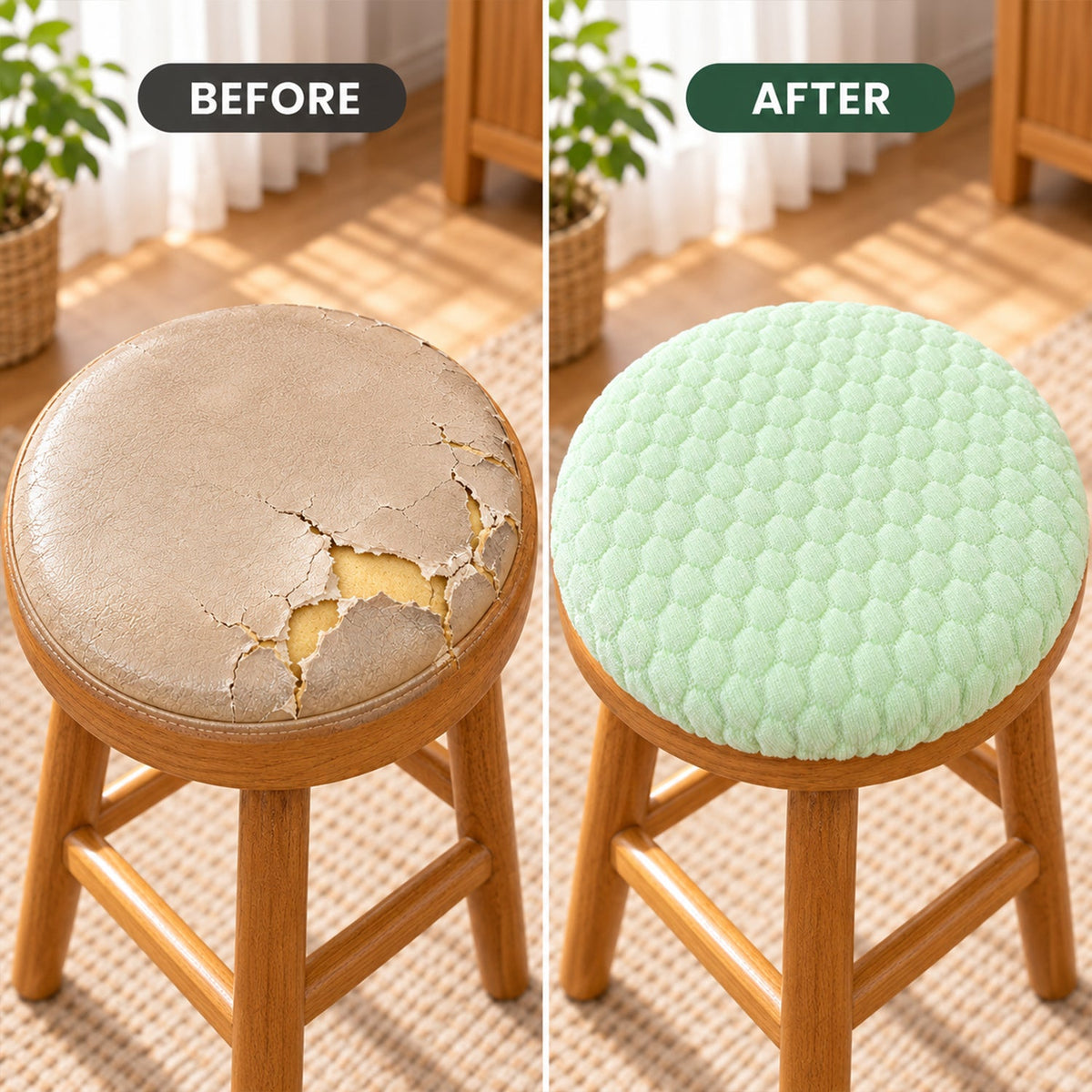 Textured Round Stool Cushion Cover with Elastic Edge (1 Pc, 26 x 26 Cm)