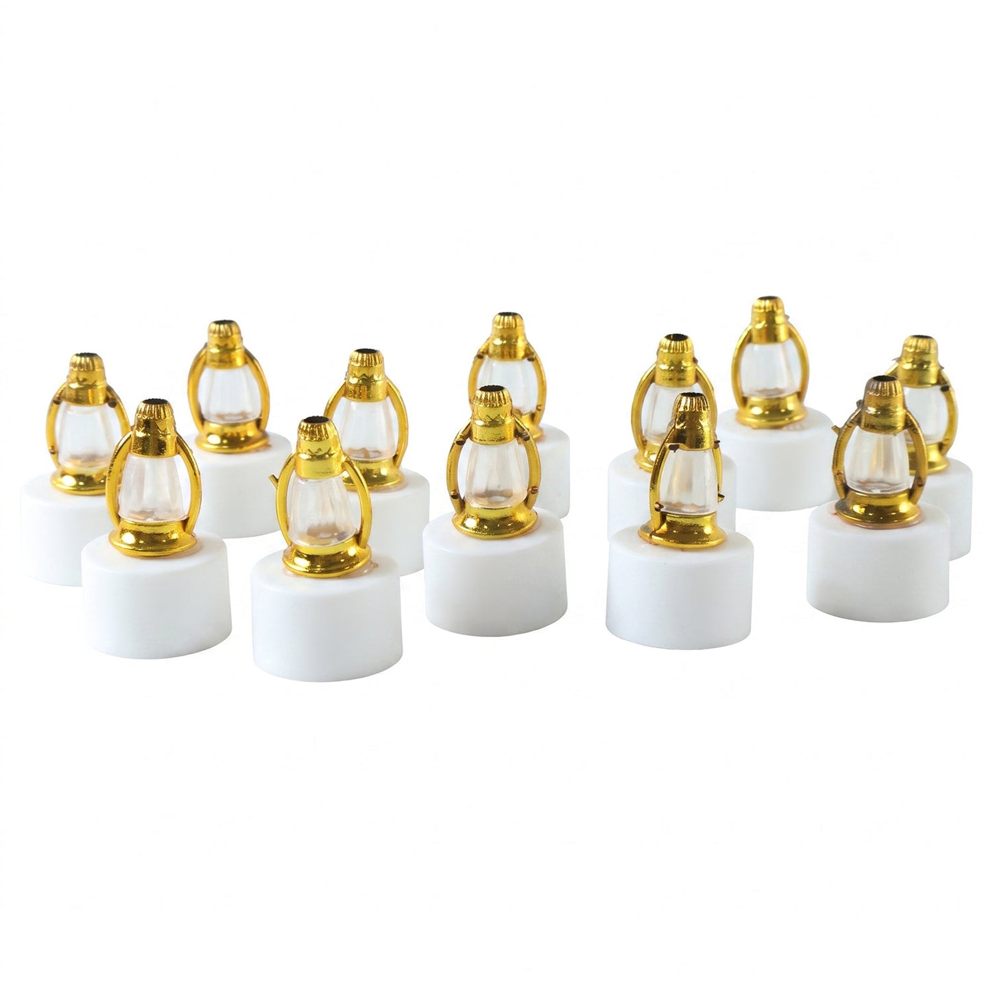 Golden LED candle lamps on white background