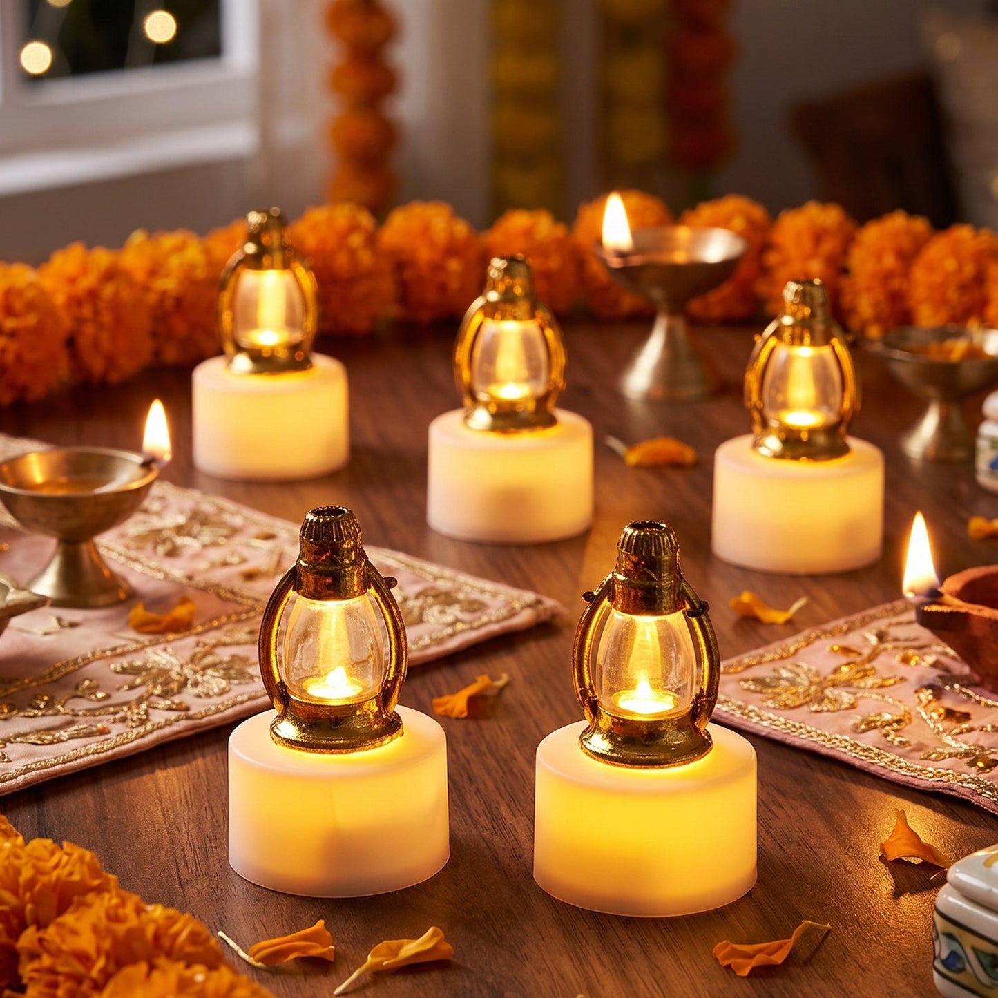Lantern lamps arranged as festive Diwali decoration