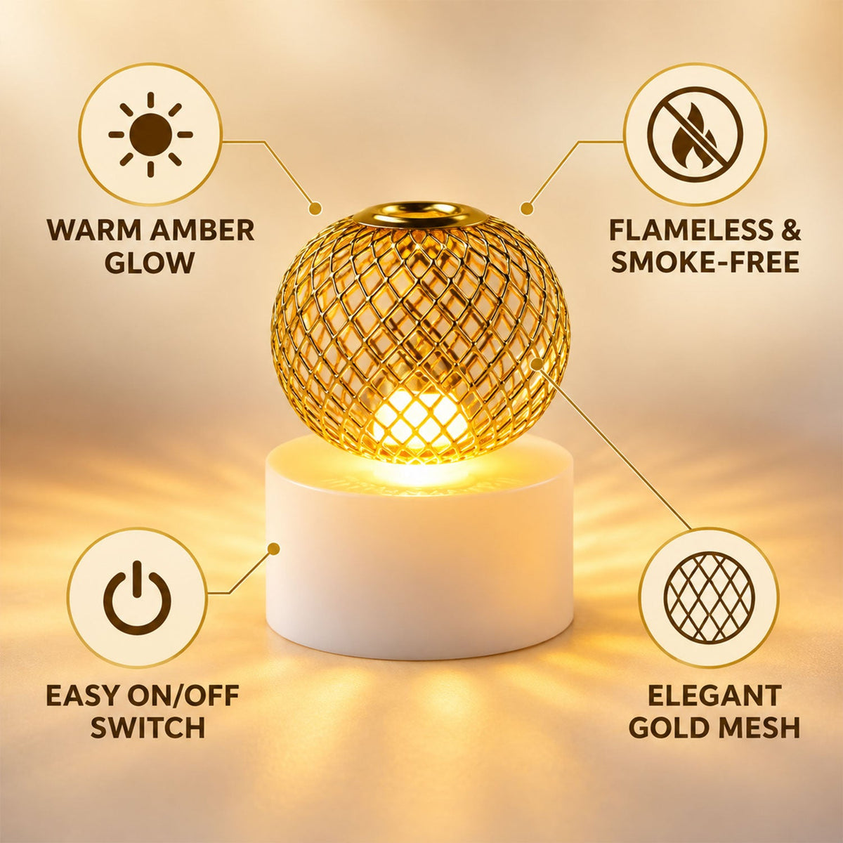 Flameless decorative light features warm amber glow and on off switch