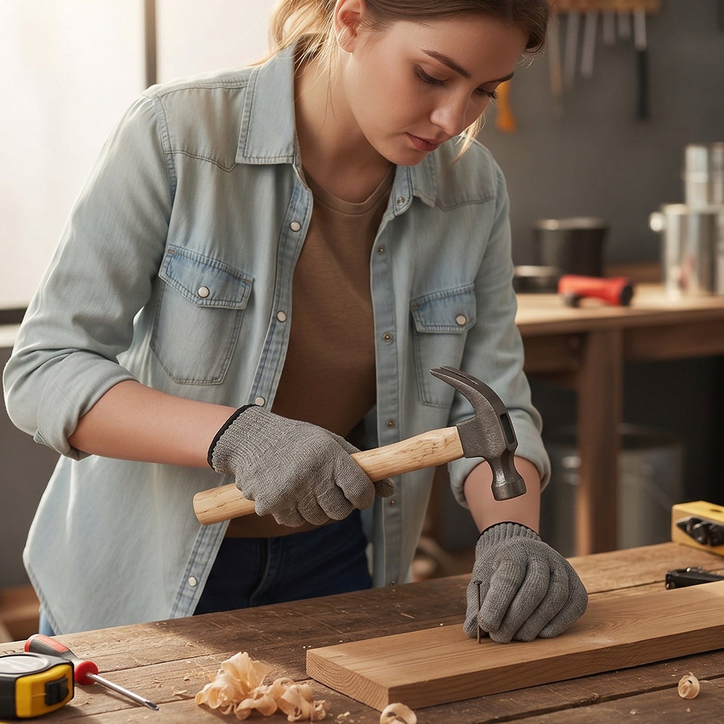 Claw hammer extracting a nail
