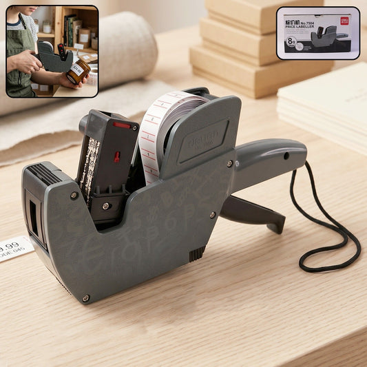 Close-up of handheld tag label maker machine for retail product tagging