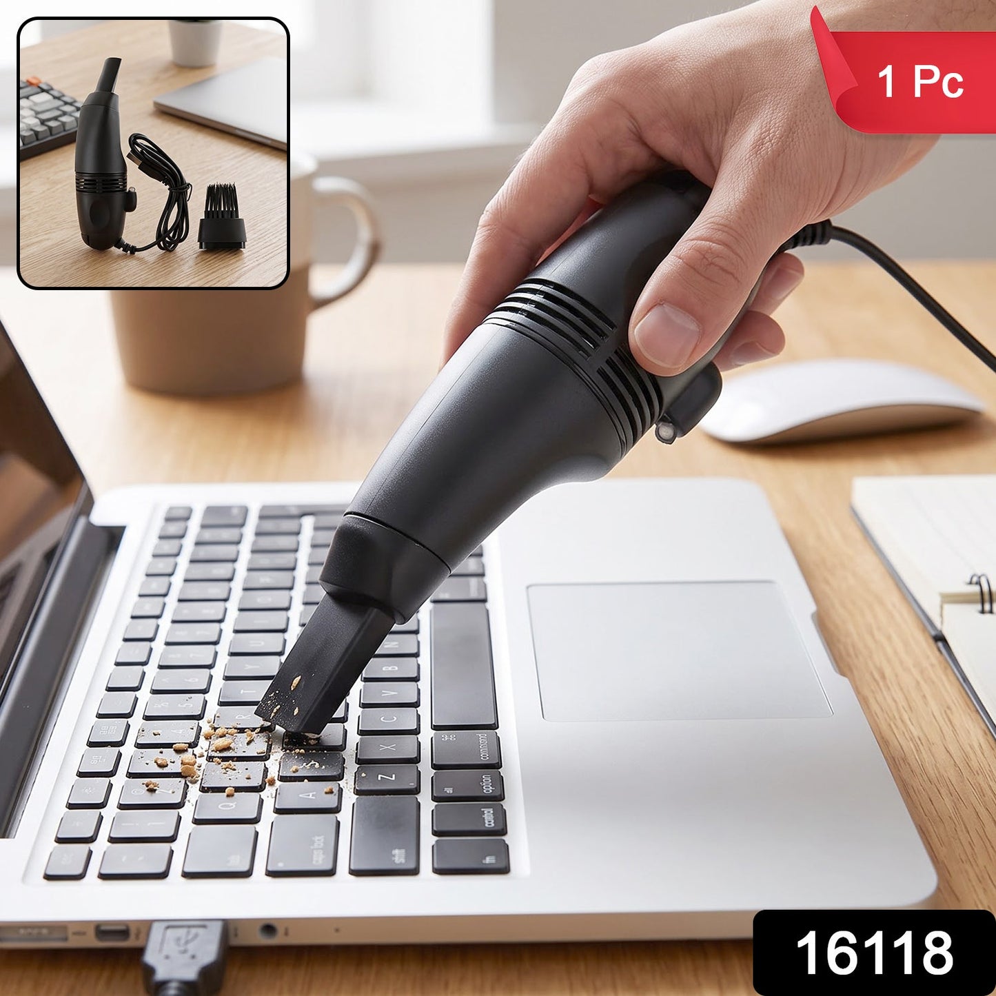 Mini vacuum cleaning a computer keyboard