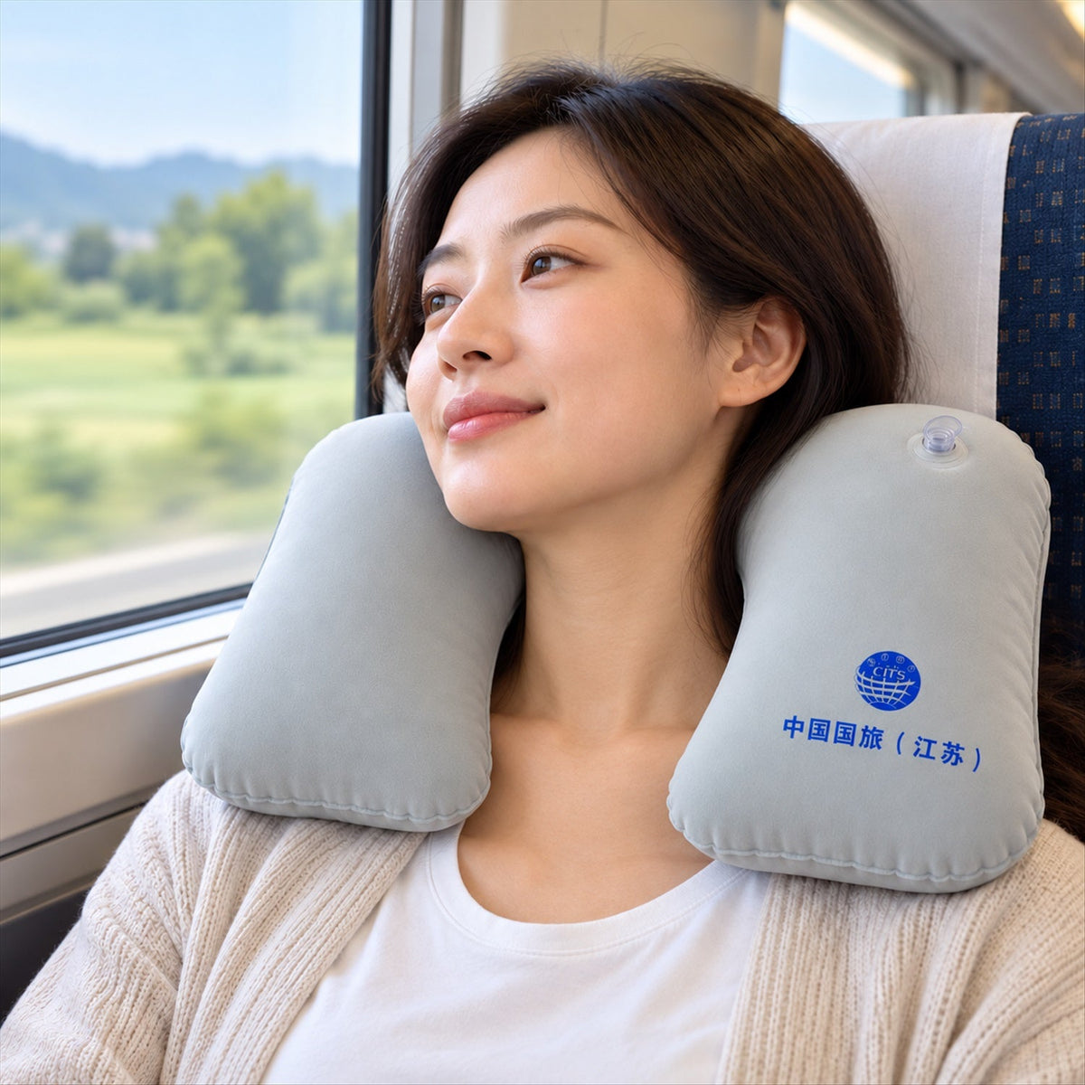Grey Inflatable Travel Neck Pillow