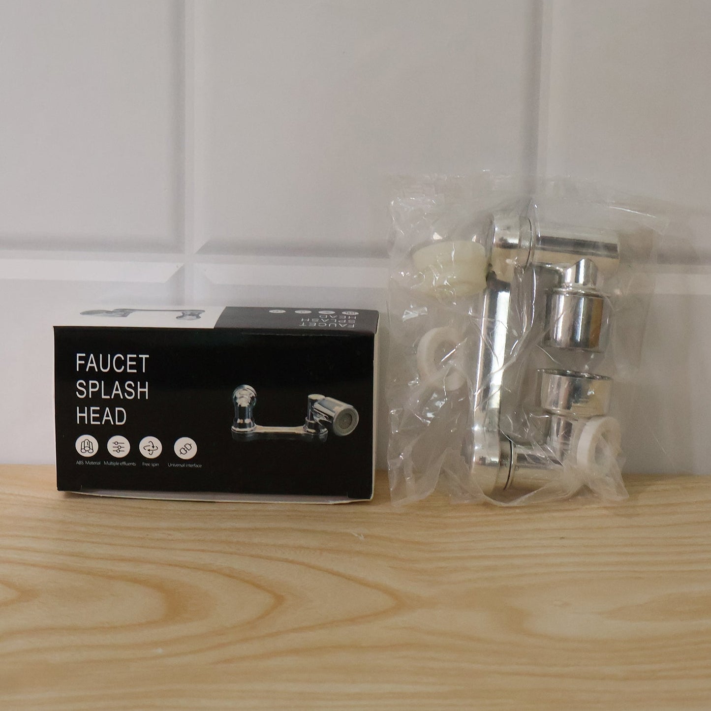 Live photo of flexible faucet head extender set