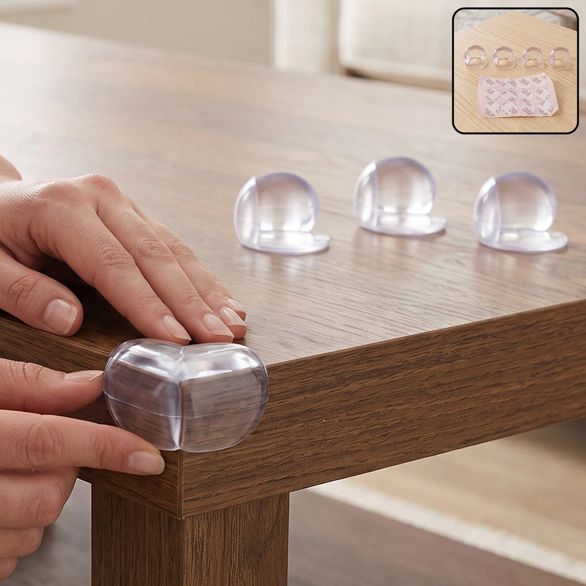 Corner protector installed on table edge