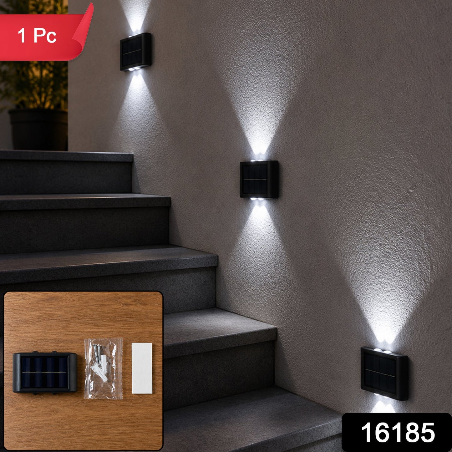 Solar wall fence light with dual LED, 1 piece