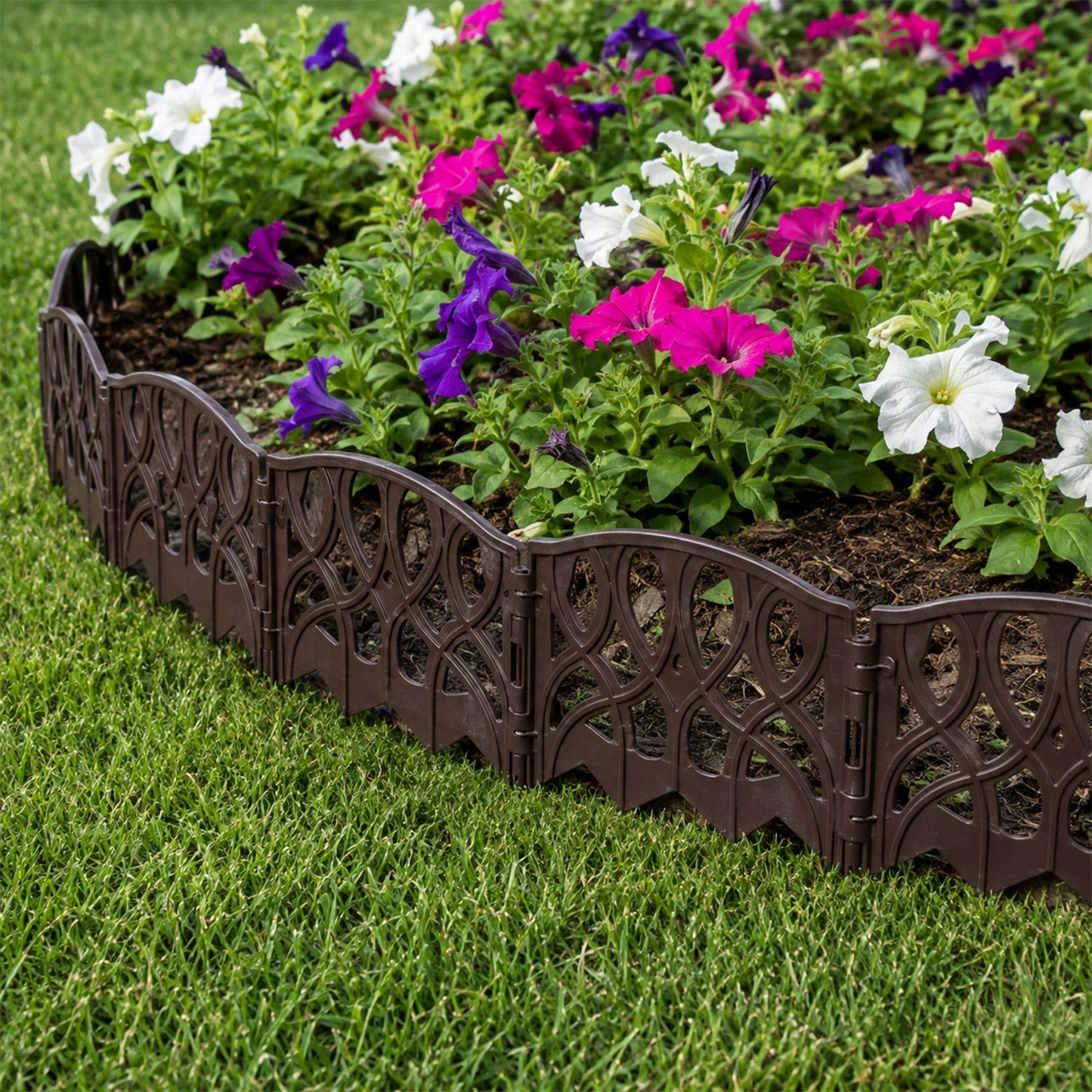Fence panels interlocked into a continuous border