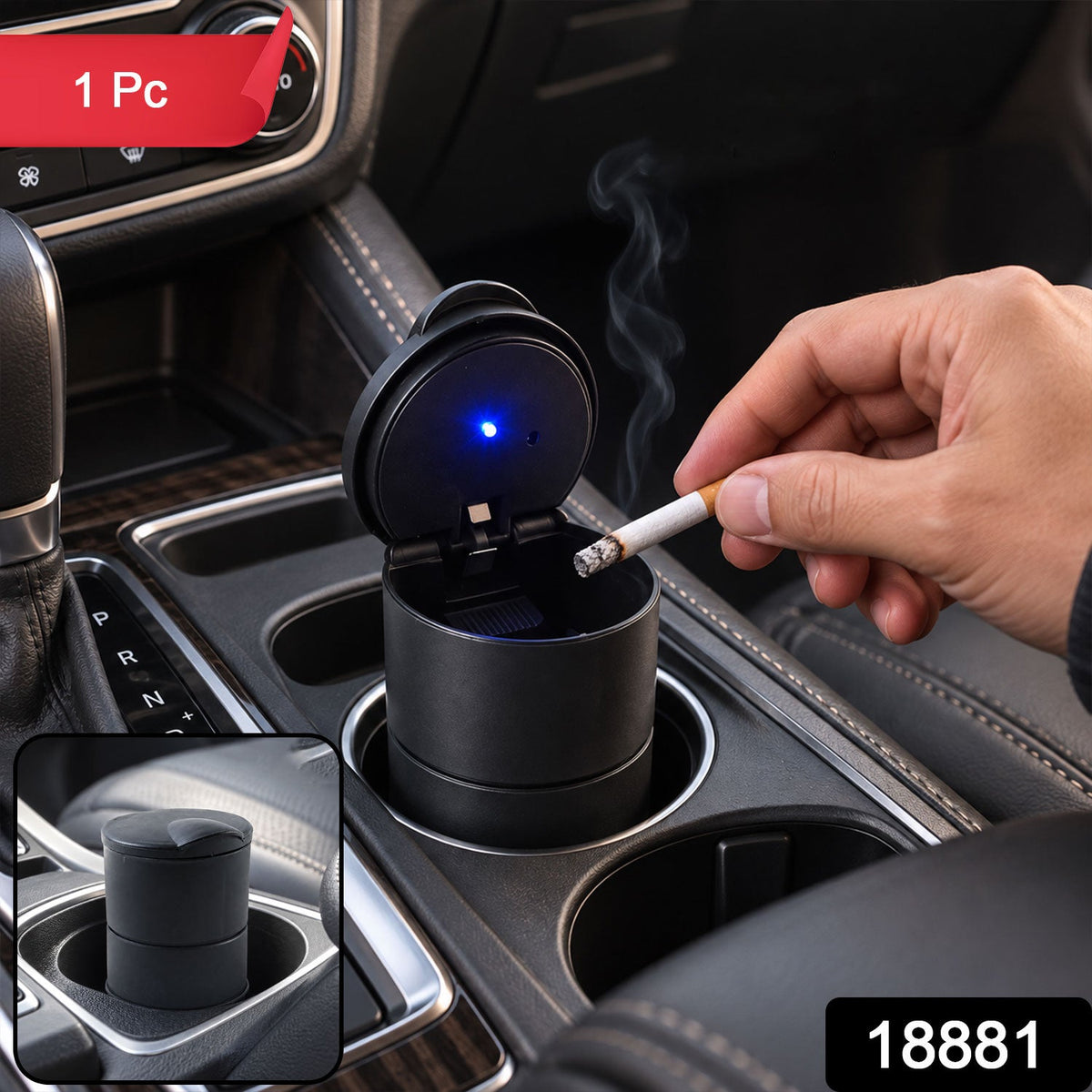 Car Ashtray with LED Light and Lid, Cup Holder Ashtray for Car Interior (1 Pc)