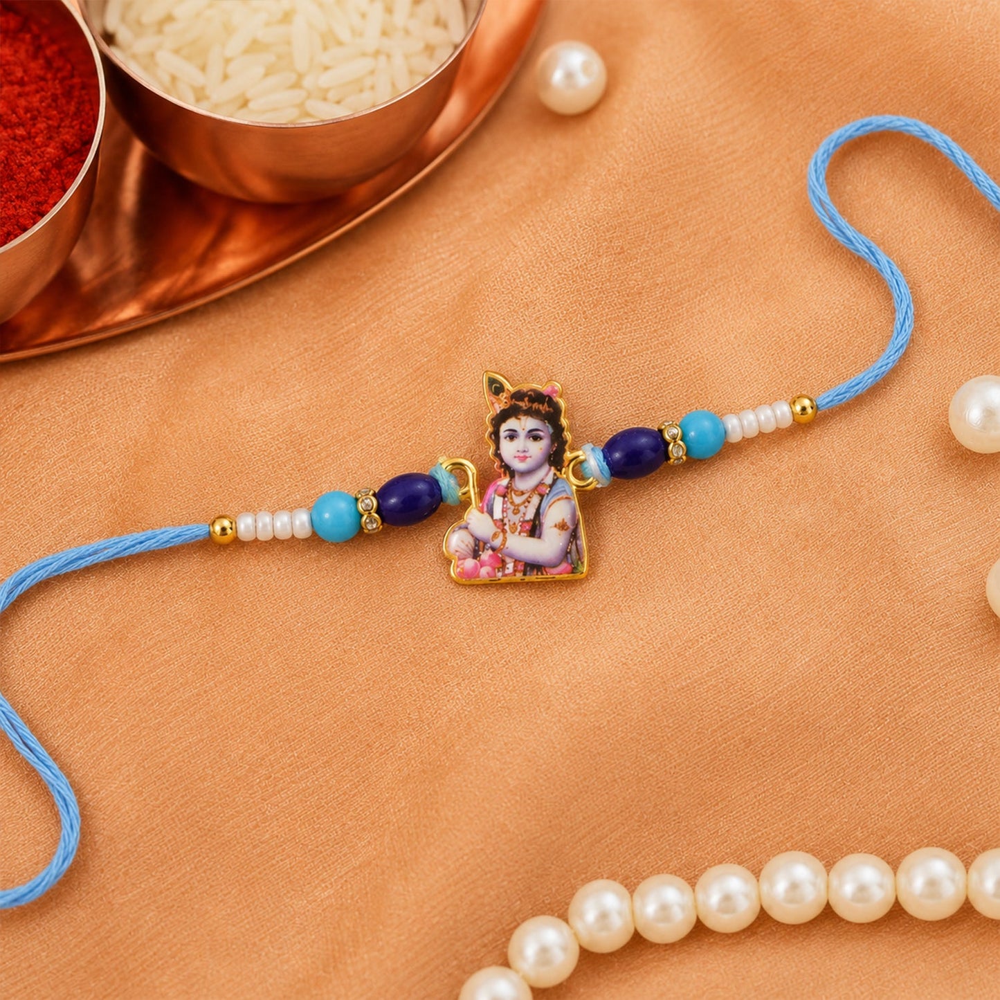 Spiritual Lord Krishna designer Rakhi with decorative centerpiece
