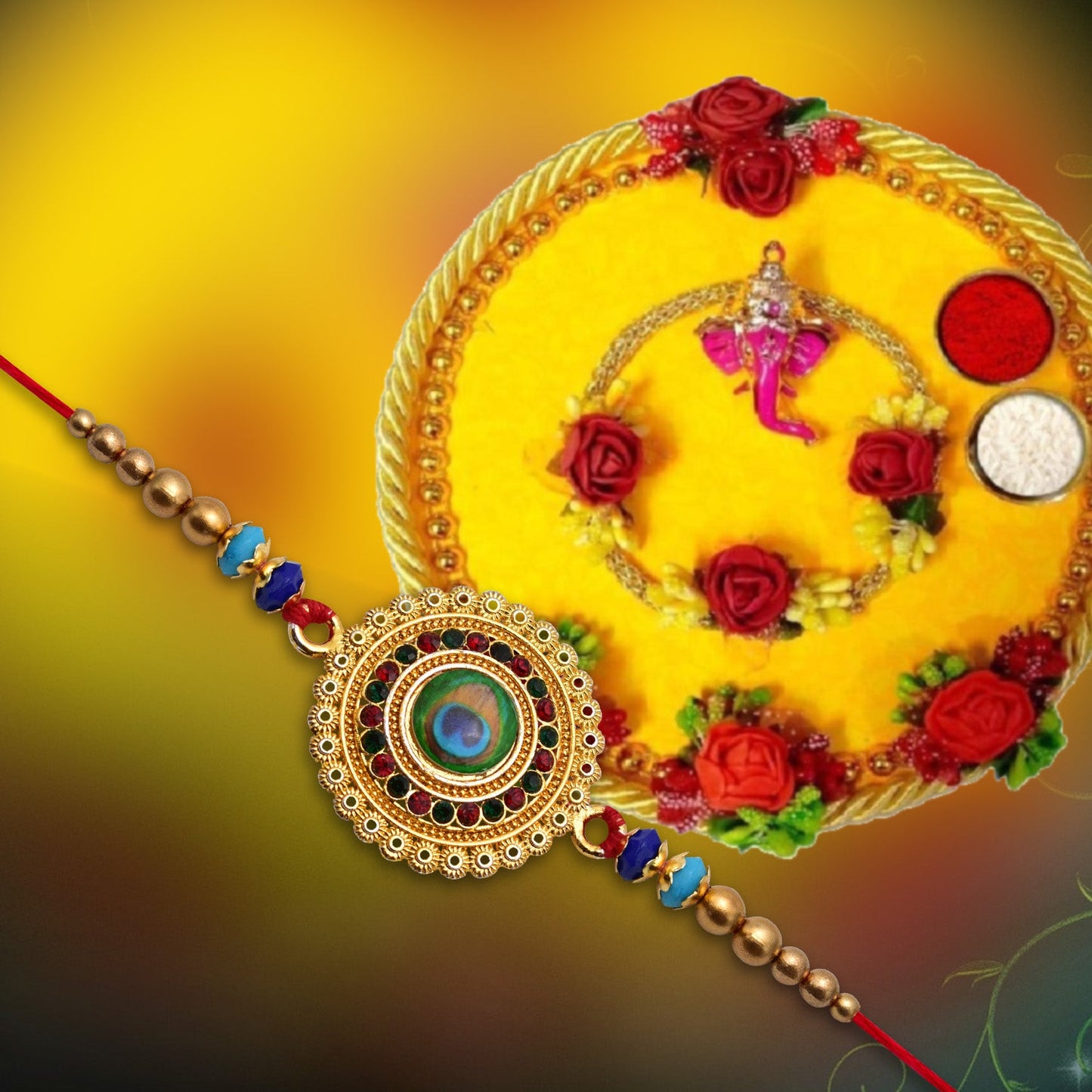 Beautiful golden floral Rakhi for brother